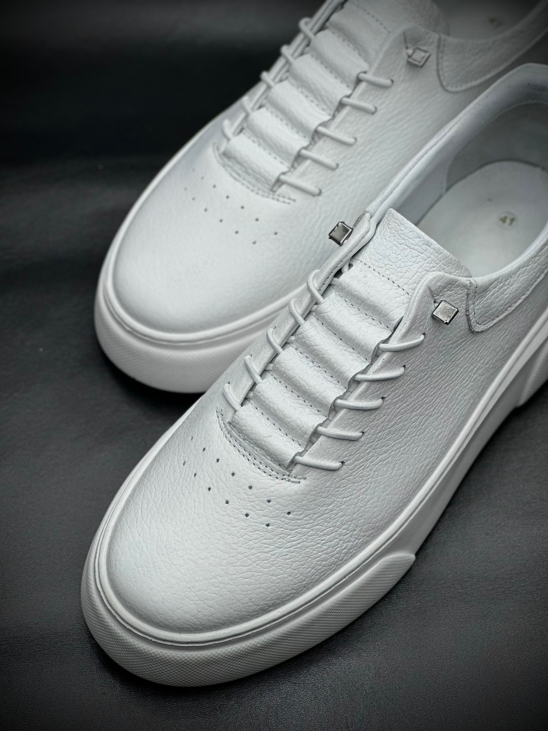 Derify Hakiki Deri Beyaz Erkek Casual Ayakkabı, Ortopedik, Ultra Rahat, Akıllı Bağcık, Günlük Sneaker görsel 7