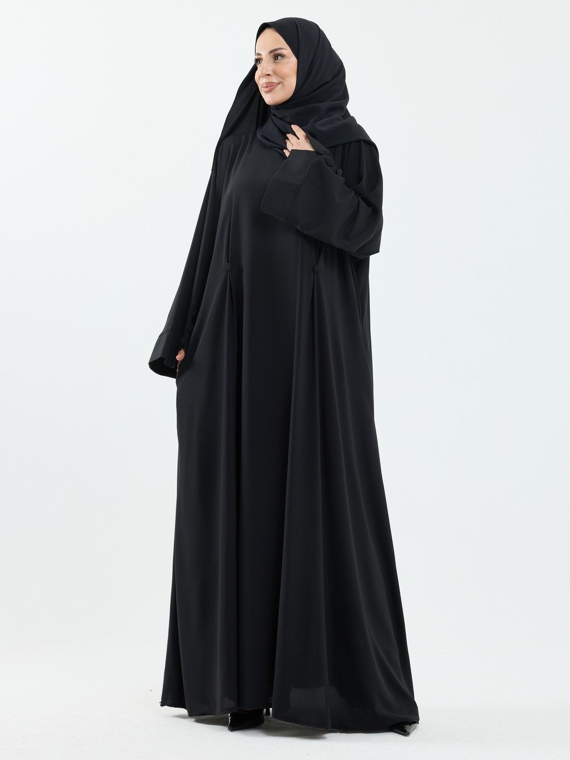 Kadeem Giyim Serra Şal Hediyeli Düğme Detaylı Dubai Abaya Takım Lacivert - 1015 görsel 2