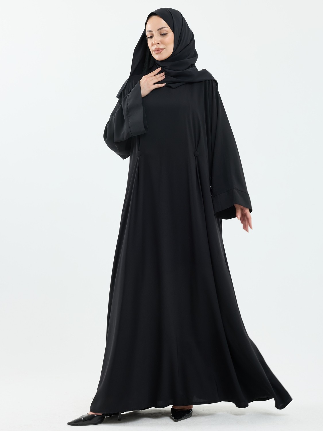 Kadeem Giyim Serra Şal Hediyeli Düğme Detaylı Dubai Abaya Takım Lacivert - 1015 görsel 3