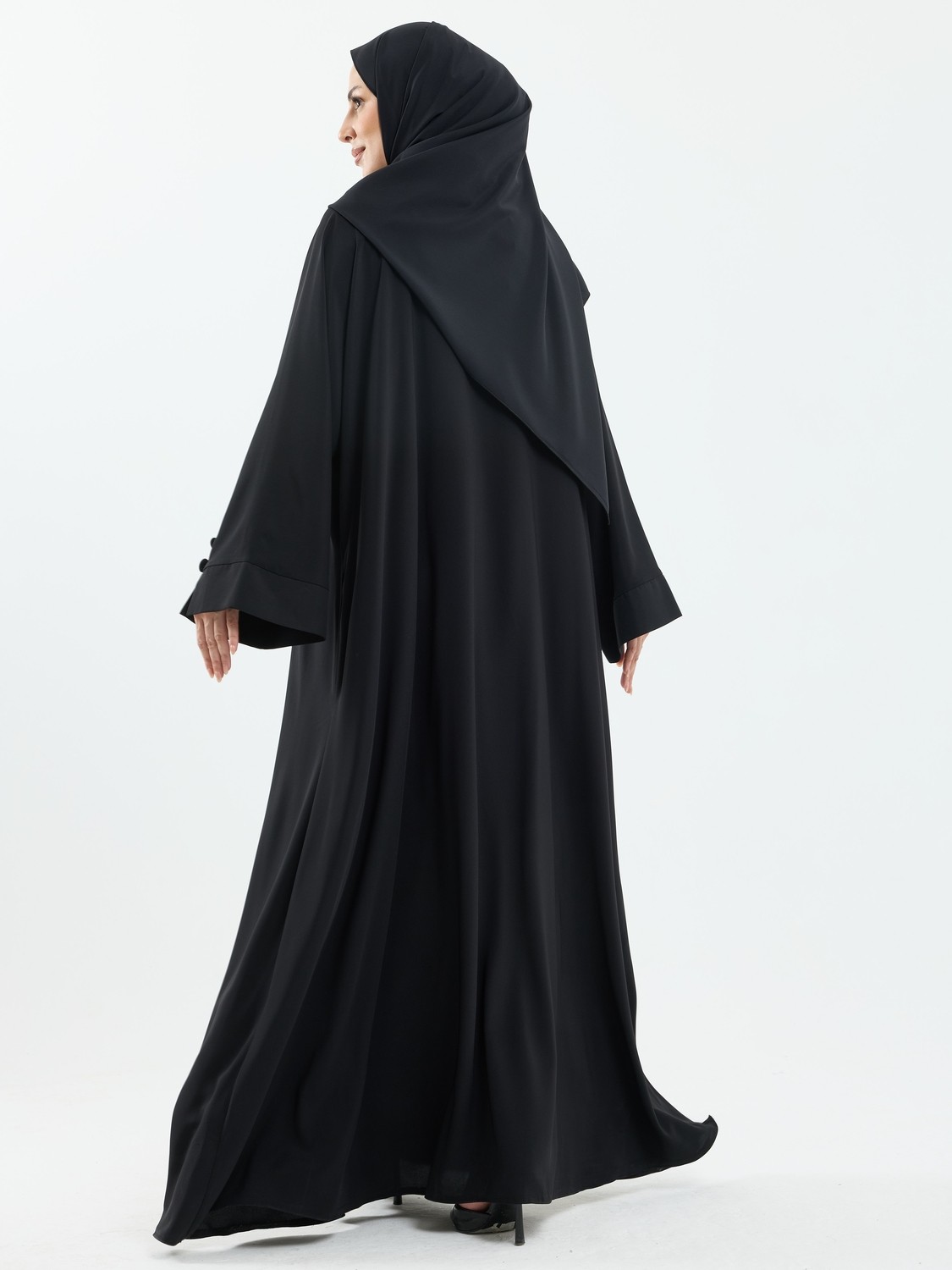 Kadeem Giyim Serra Şal Hediyeli Düğme Detaylı Dubai Abaya Takım Lacivert - 1015 görsel 4