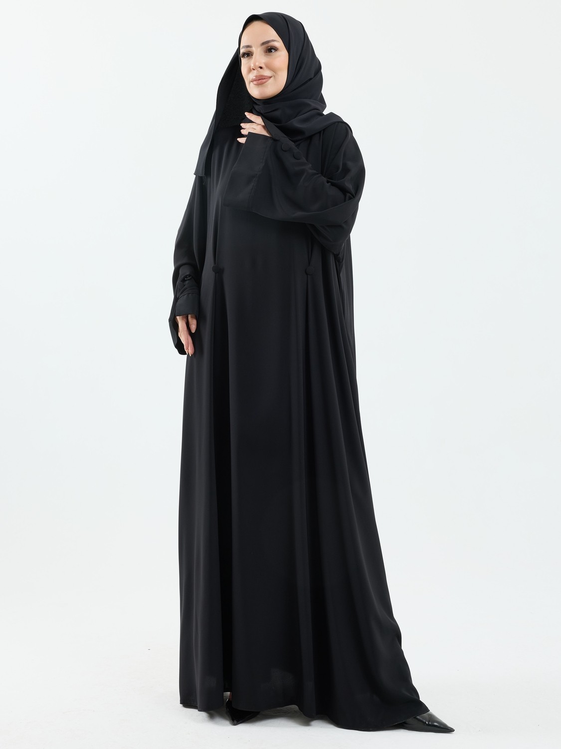 Kadeem Giyim Serra Şal Hediyeli Düğme Detaylı Dubai Abaya Takım Lacivert - 1015 görsel 5