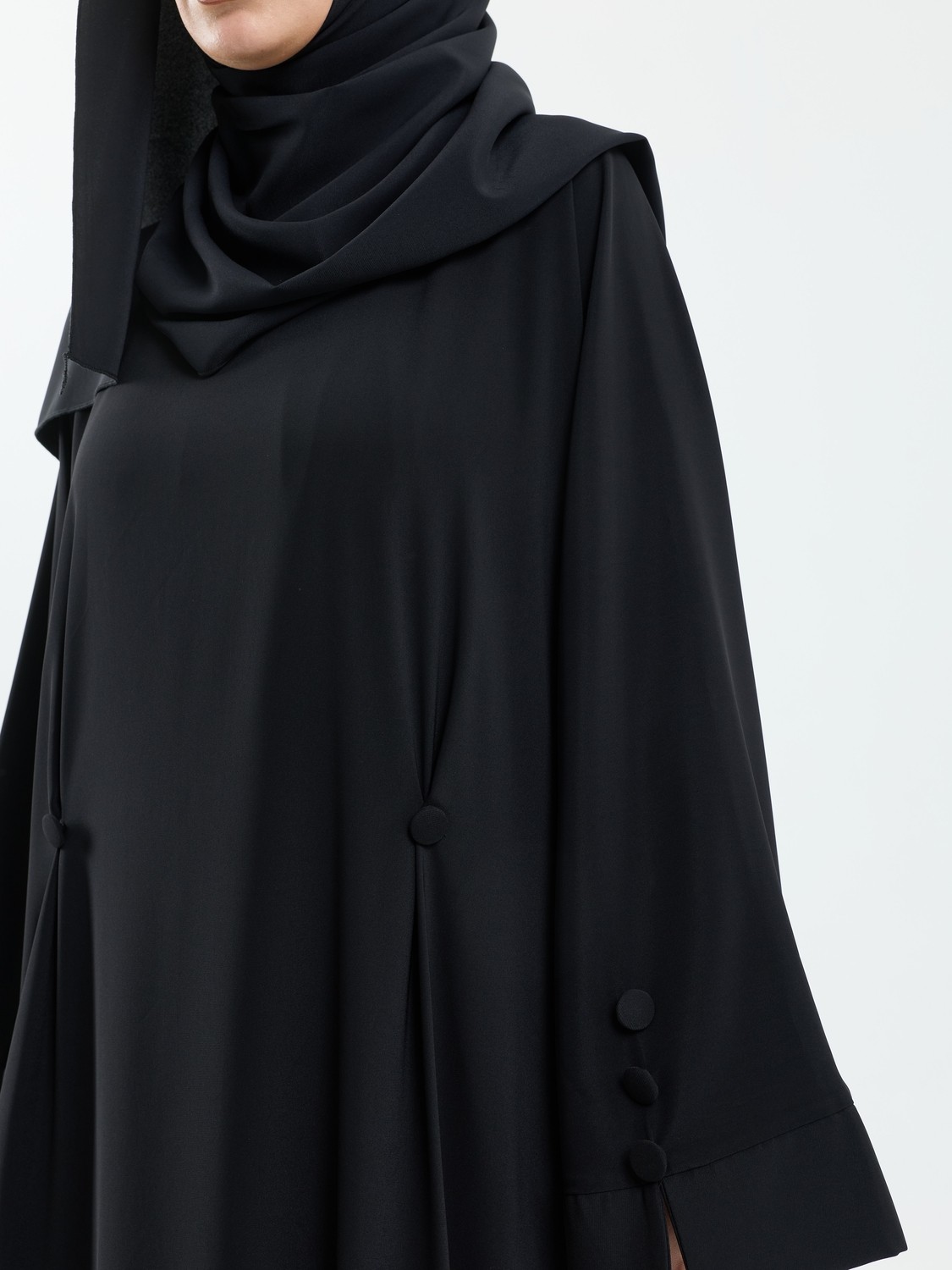 Kadeem Giyim Serra Şal Hediyeli Düğme Detaylı Dubai Abaya Takım Lacivert - 1015 görsel 6