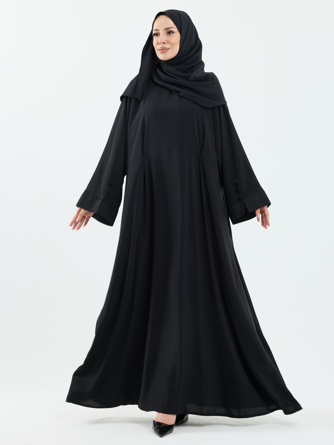 Kadeem Giyim Serra Şal Hediyeli Düğme Detaylı Dubai Abaya Takım Lacivert - 1015 görsel 7
