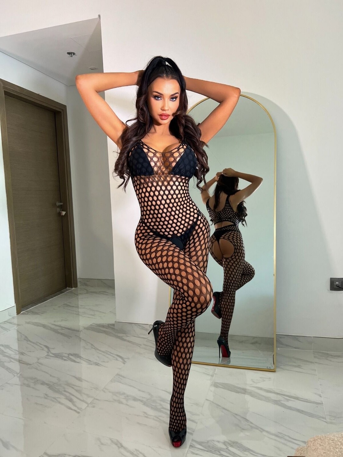 Kamarise Lingerie Geniş Fileli Özel Bölgesi Açık Siyah Fantezi Vücut Çorabı KM-4630 görsel 3