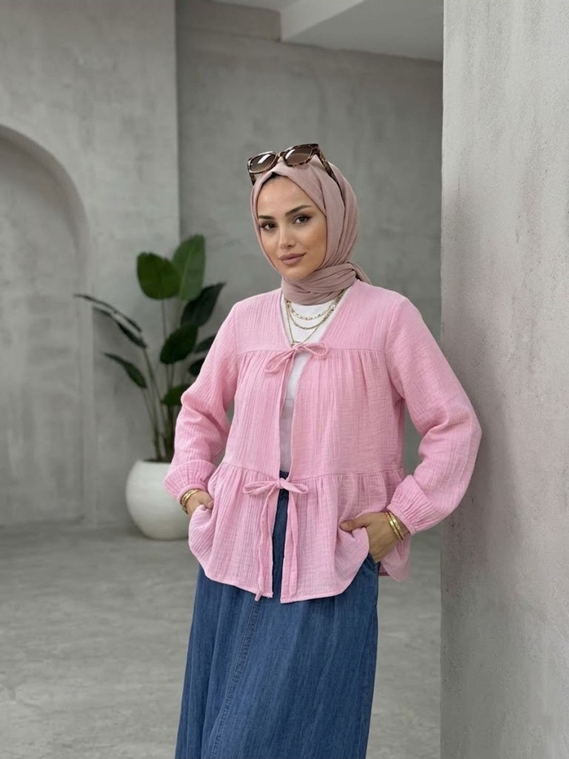 Foremia Iki Bağlamalı Müslin Tunik-Bej - görsel 2