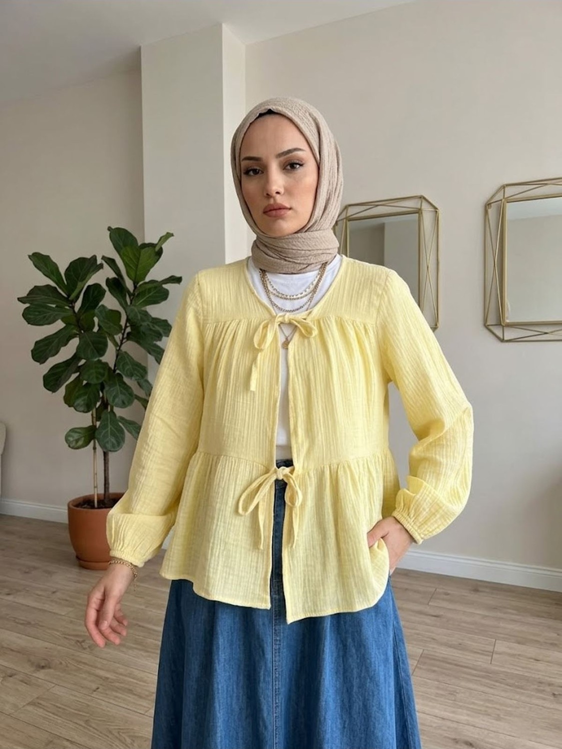 Foremia Iki Bağlamalı Müslin Tunik-Bej - görsel 4