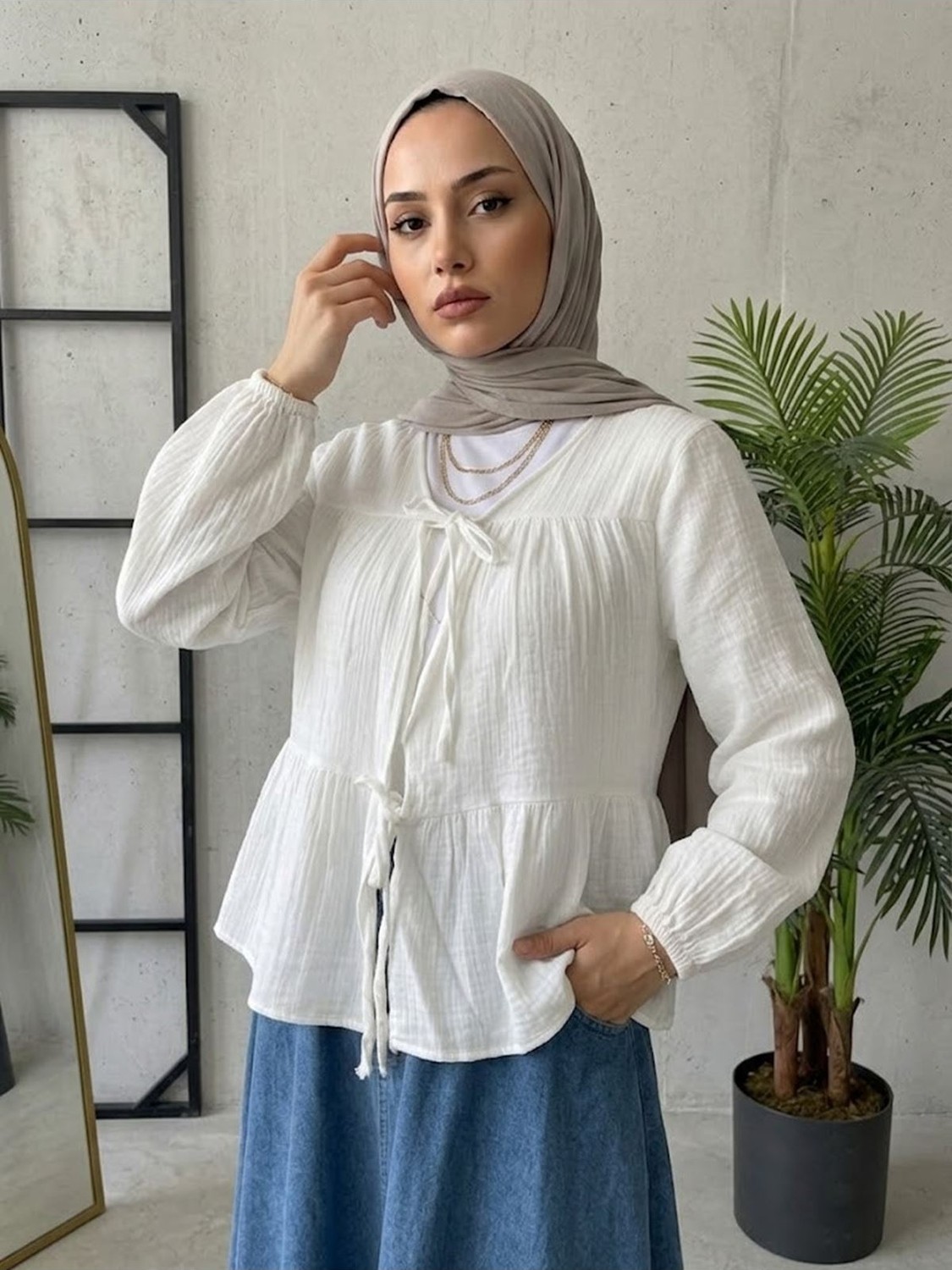 Foremia Iki Bağlamalı Müslin Tunik-Bej - görsel 5