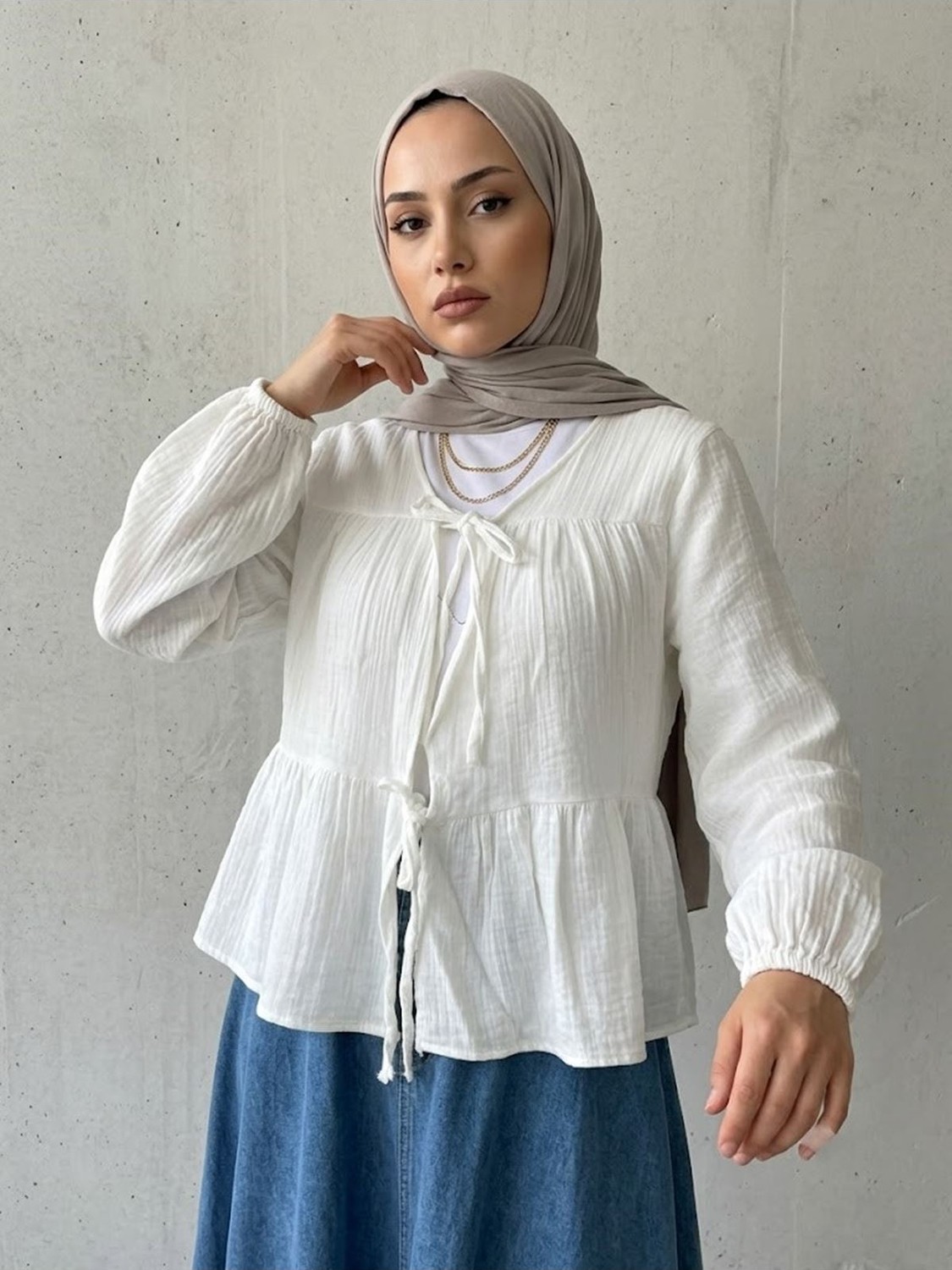 Foremia Iki Bağlamalı Müslin Tunik-Bej - görsel 6