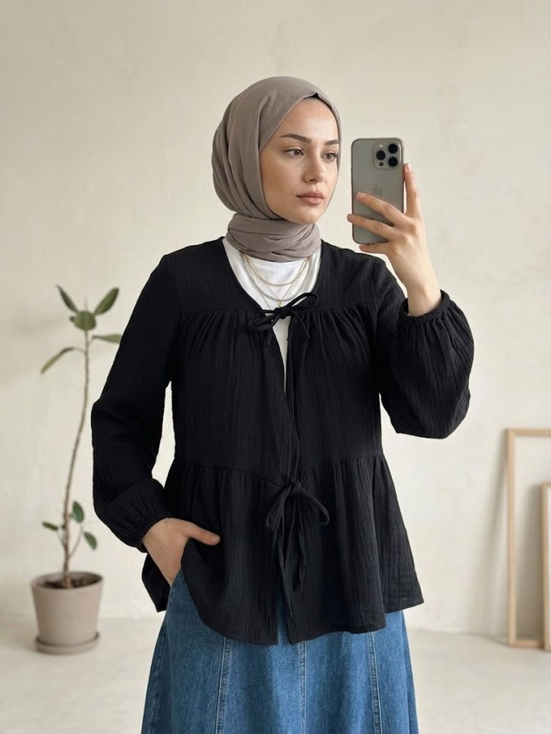 Foremia Iki Bağlamalı Müslin Tunik-Bej - görsel 7
