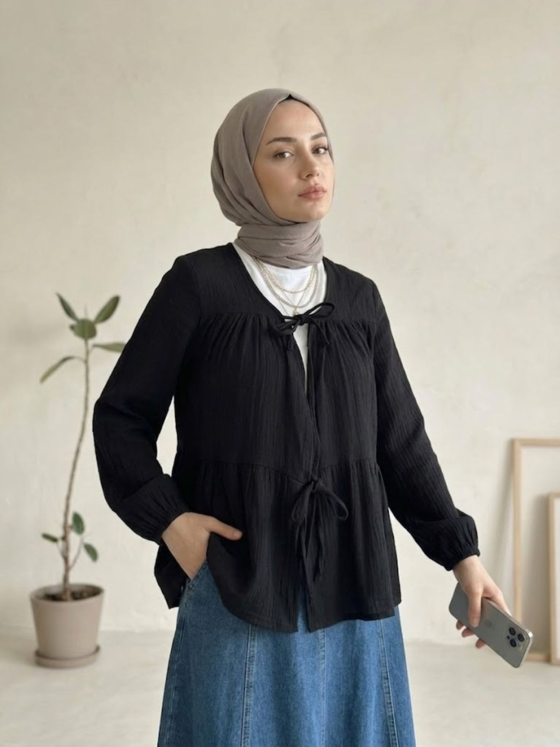 Foremia Iki Bağlamalı Müslin Tunik-Bej - görsel 8