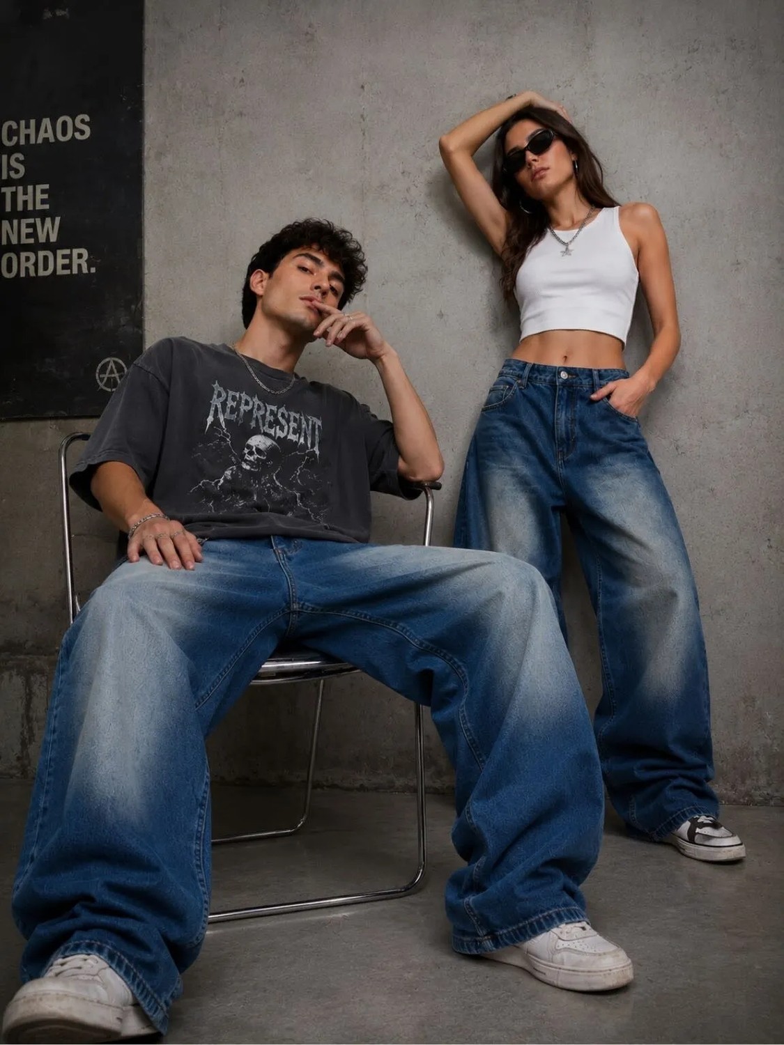 St.Poll Eskitme Yıkamalı Baggy Jean Kadın Denim Geniş Paça Günlük Stil L Beden