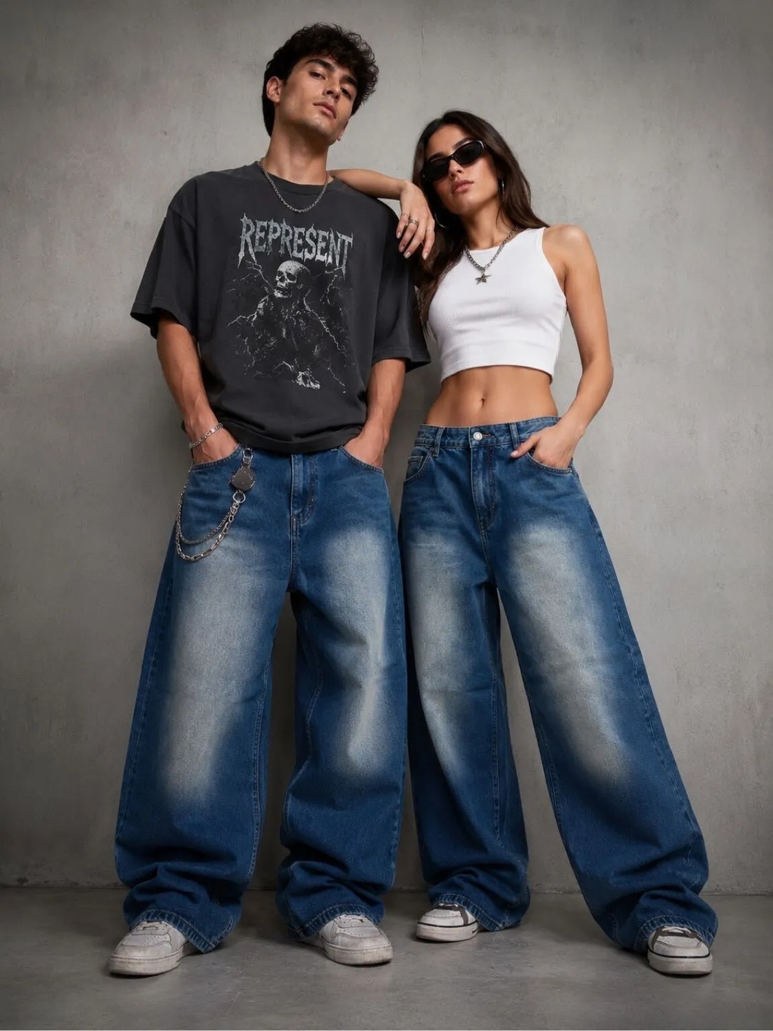 St.Poll Eskitme Yıkamalı Baggy Jean Kadın Denim Geniş Paça Günlük Stil L Beden görsel 2