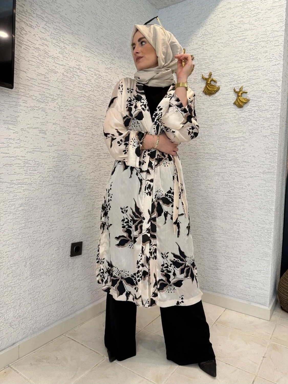 Aysun Aydemir Desenli Yazlik Tesettur Kimono görsel 4