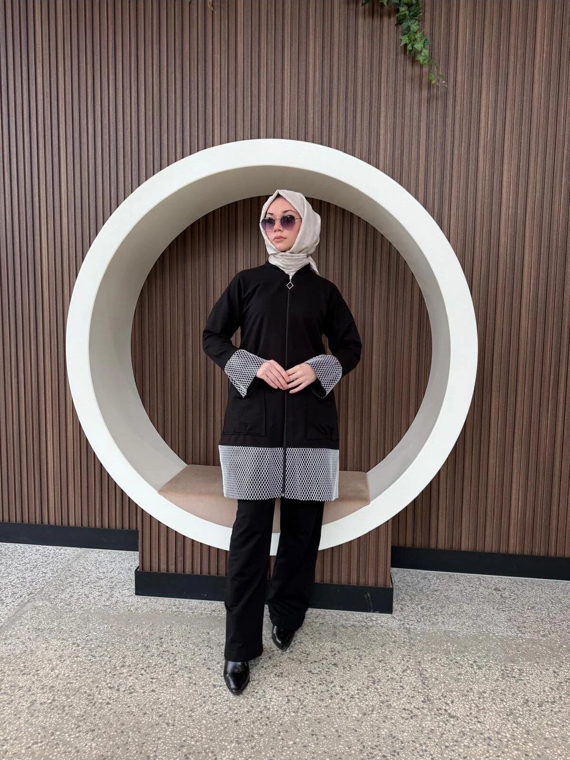 Aysun Aydemir File Detaylı Fermuarlı Alt Üst Ikili Tesettür Eşofman Takım