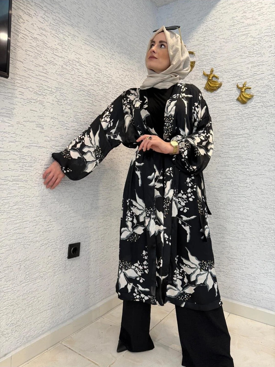 Aysun Aydemir Desenli Yazlık Tesettür Kimono görsel 5