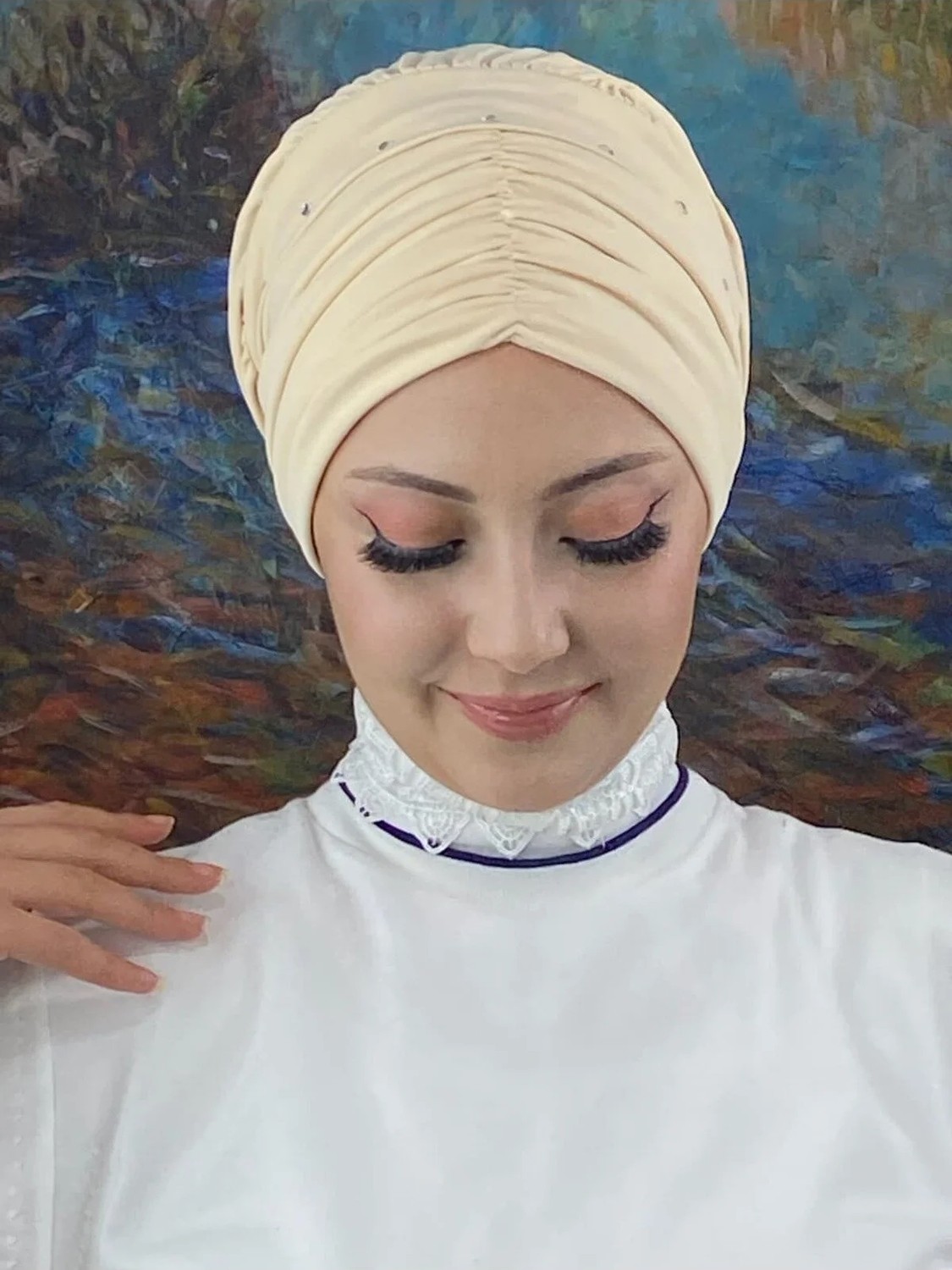 Butik Ambar Büzgülü Günlük Bone Şal görsel 2