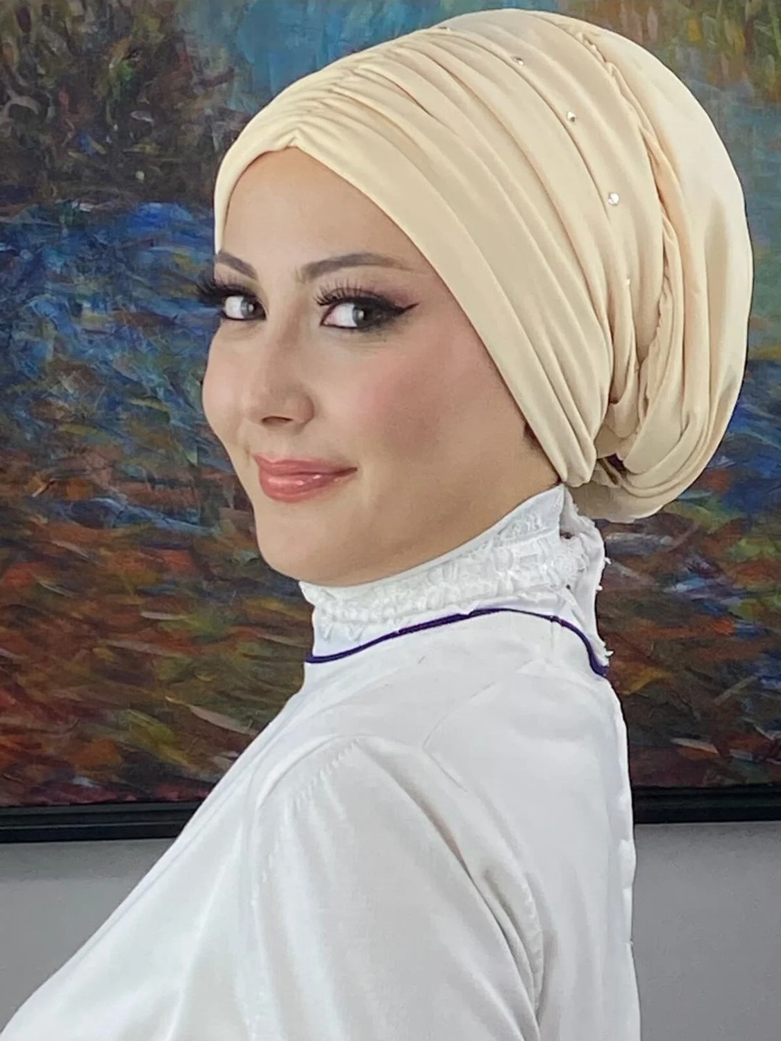 Butik Ambar Büzgülü Günlük Bone Şal görsel 4