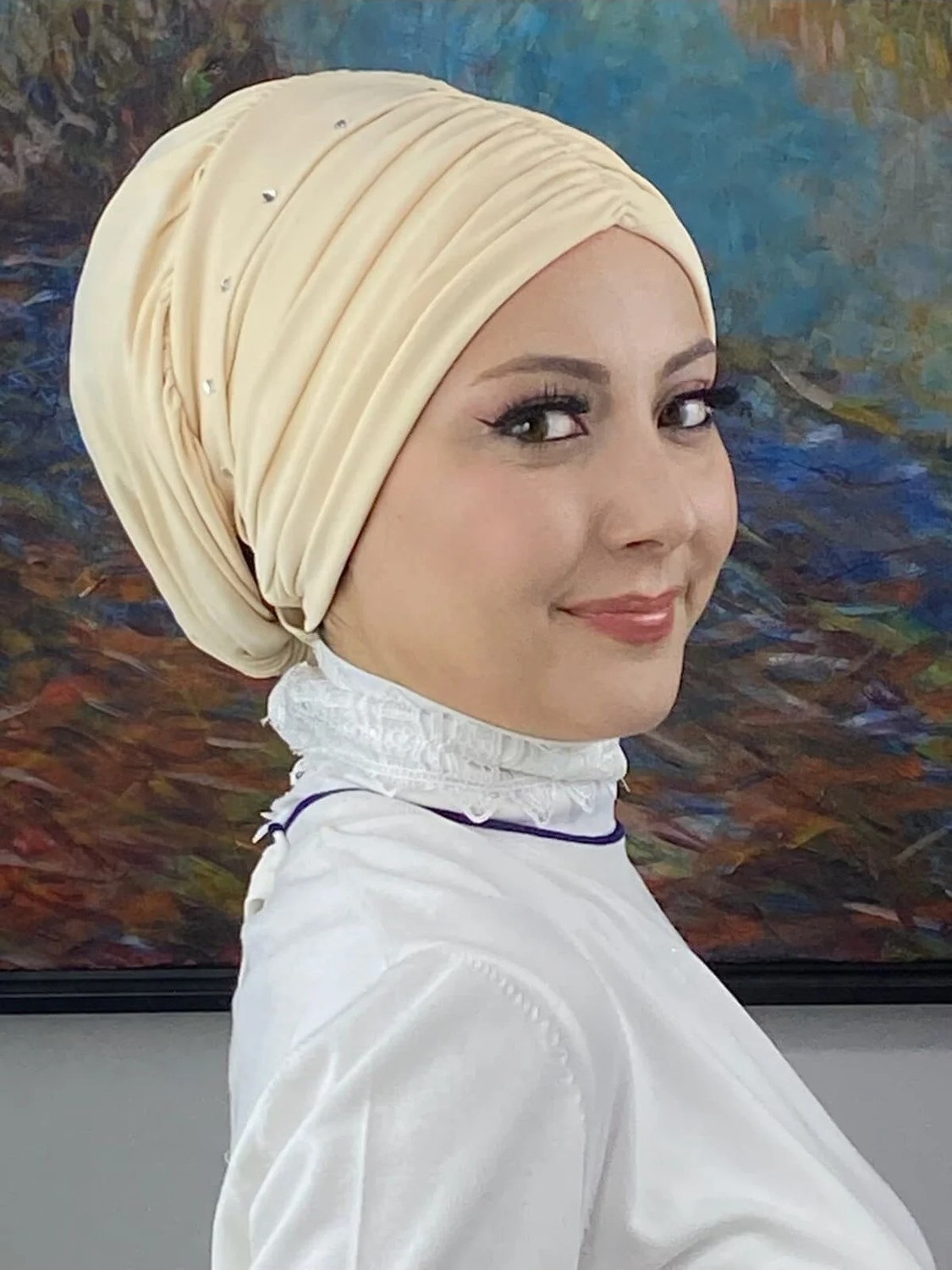 Butik Ambar Büzgülü Günlük Bone Şal görsel 5