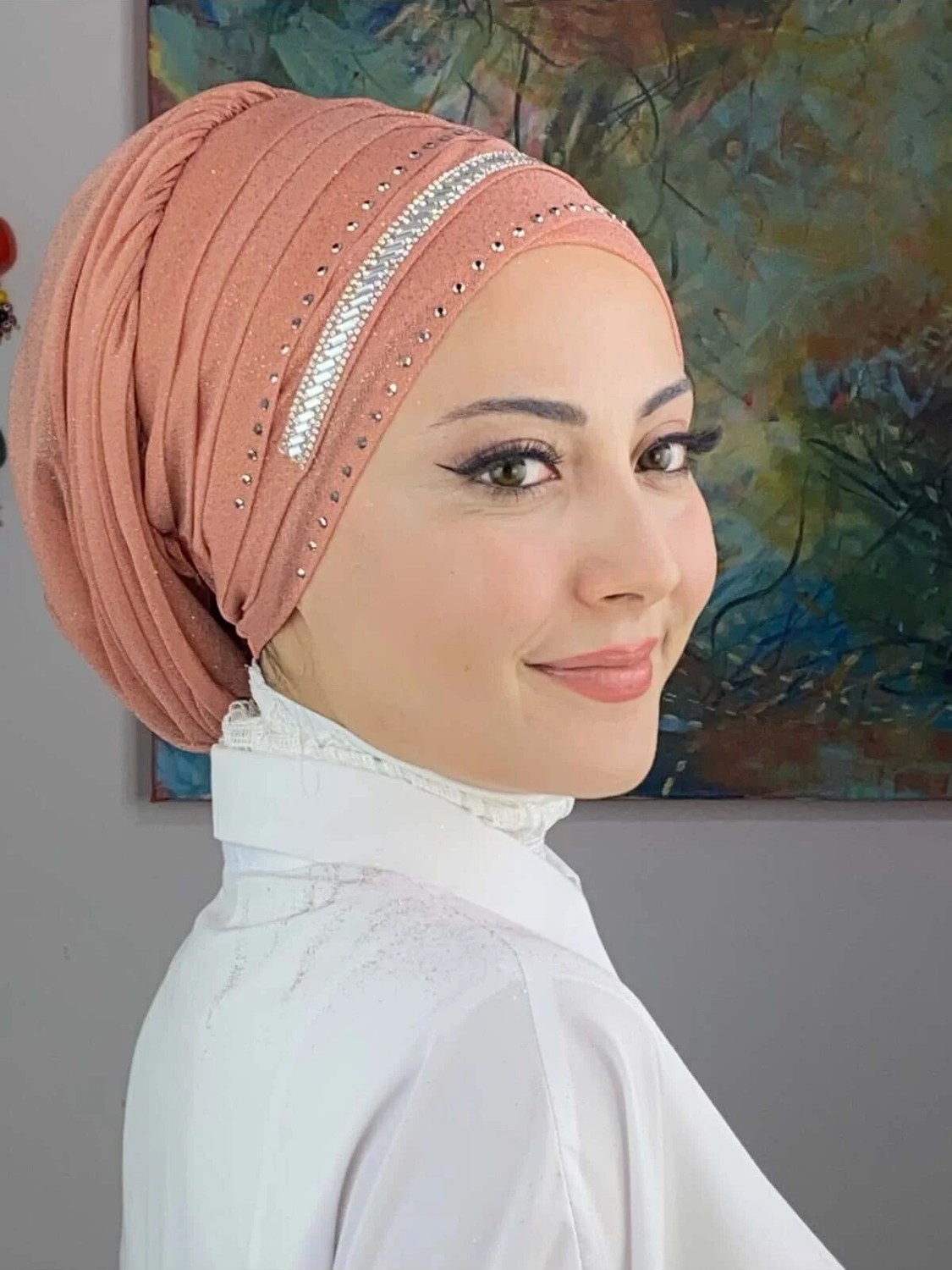 Butik Ambar Şerit Detaylı Bone Şal