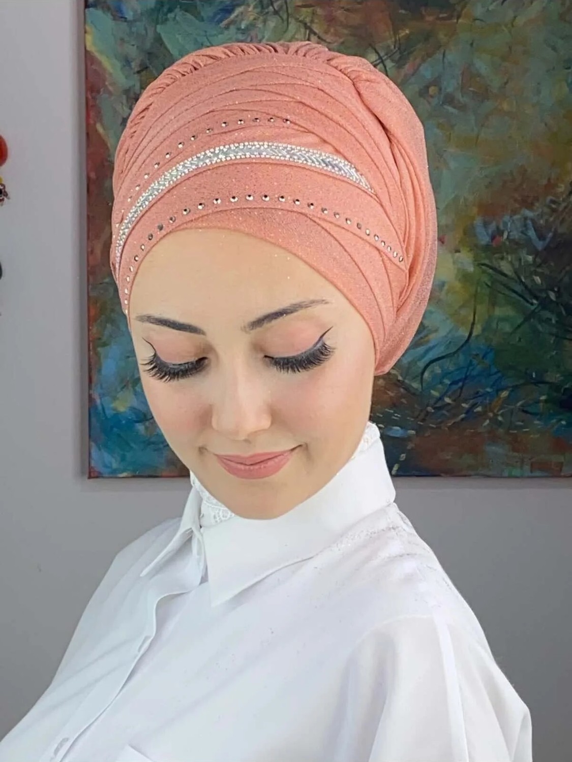 Butik Ambar Şerit Detaylı Bone Şal görsel 4