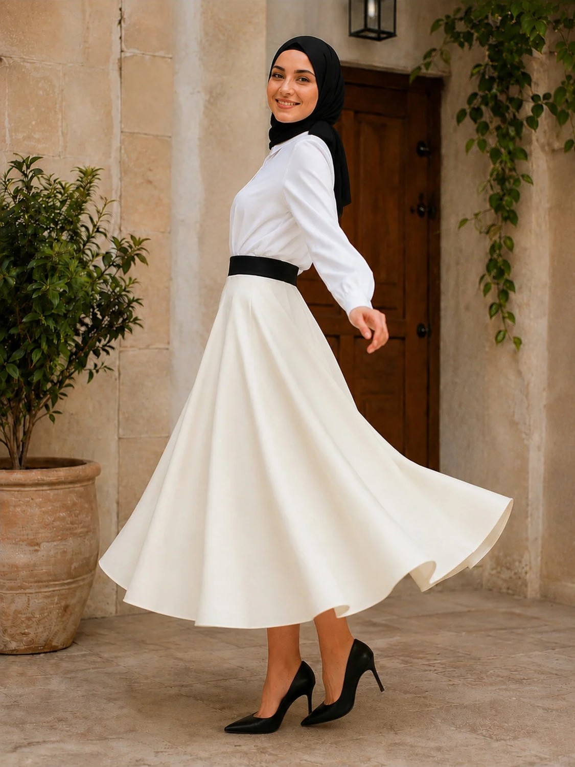 El Moda Kadın Ribanalı Şort Astarlı Saten Tam Daire Mevlana Etek görsel 5