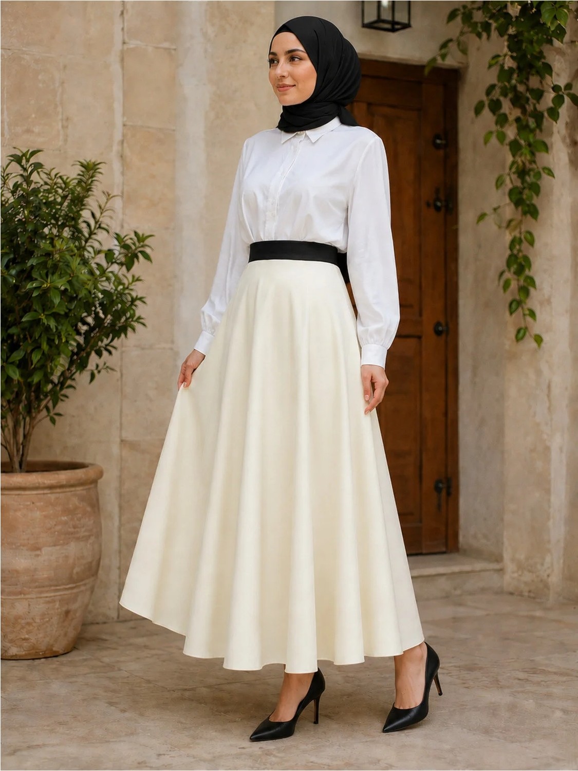 El Moda Kadın Ribanalı Şort Astarlı Saten Tam Daire Mevlana Etek görsel 6