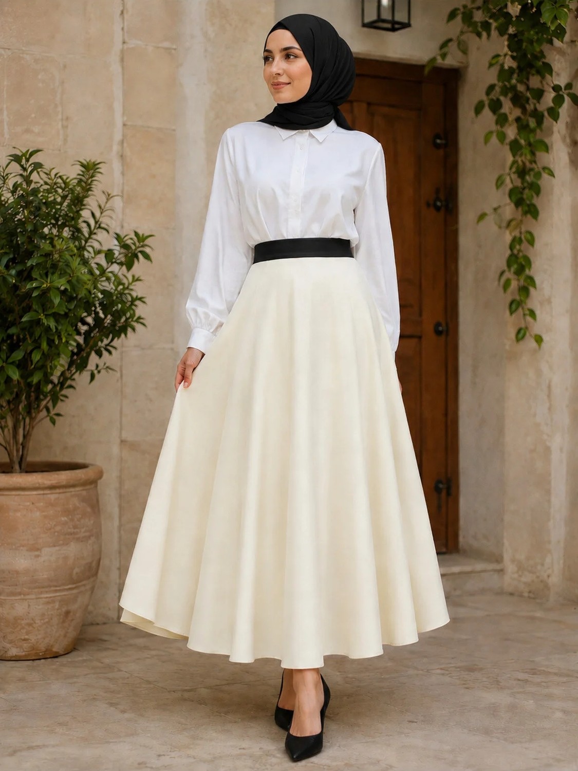 El Moda Kadın Ribanalı Şort Astarlı Saten Tam Daire Mevlana Etek görsel 7