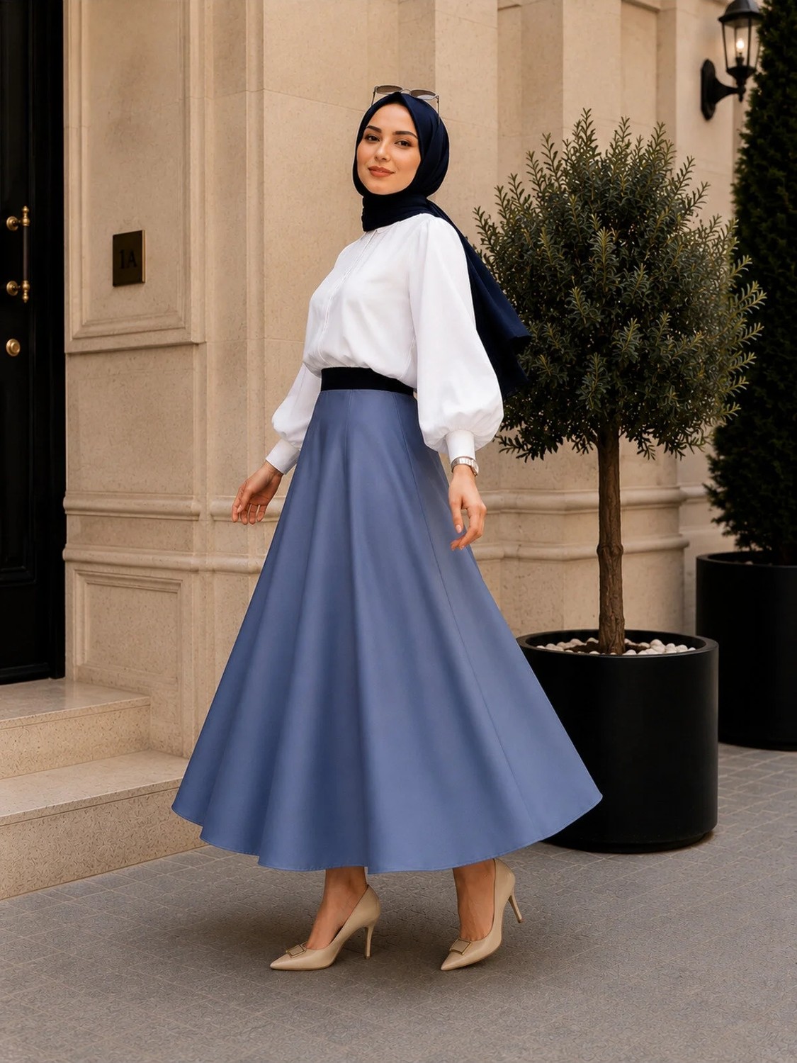 El Moda Kadın Ribanalı Şort Astarlı Saten Tam Daire Mevlana Etek görsel 2
