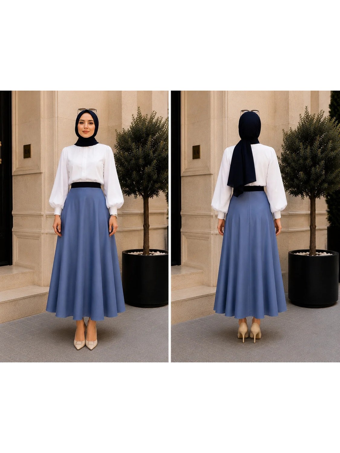 El Moda Kadın Ribanalı Şort Astarlı Saten Tam Daire Mevlana Etek görsel 3