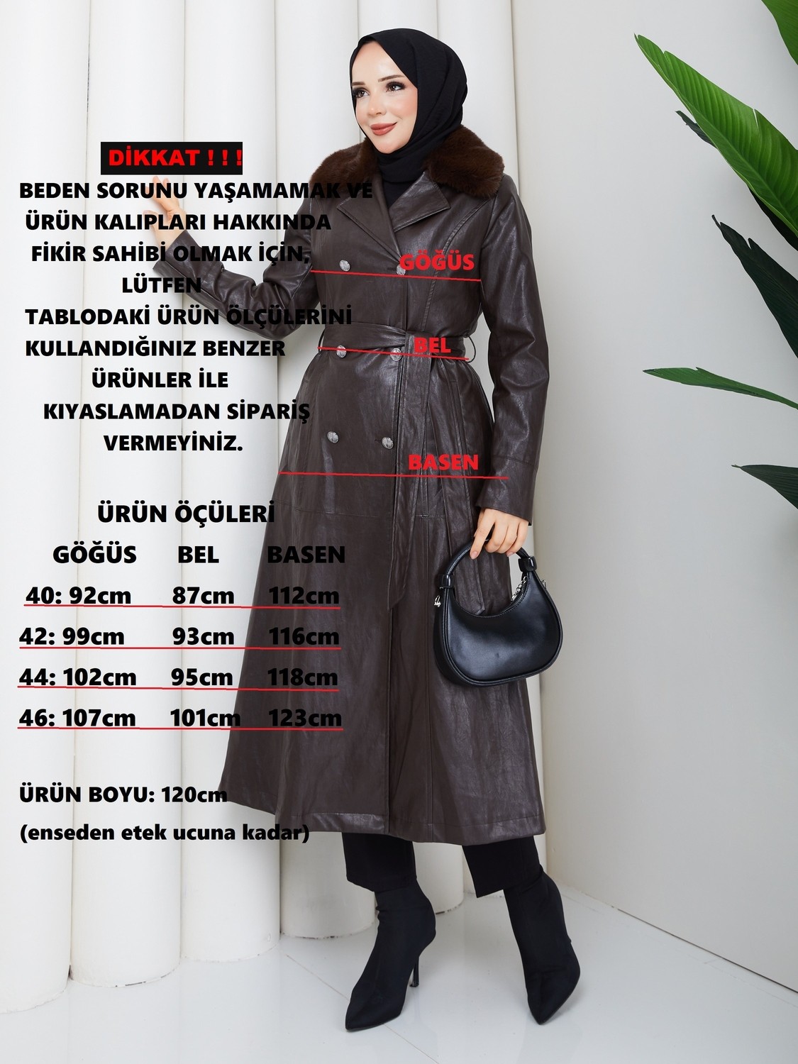 Doque Kadın Kışlık Deri Kaban Yakası Kürklü Suni Deri 54006 Kahve görsel 4
