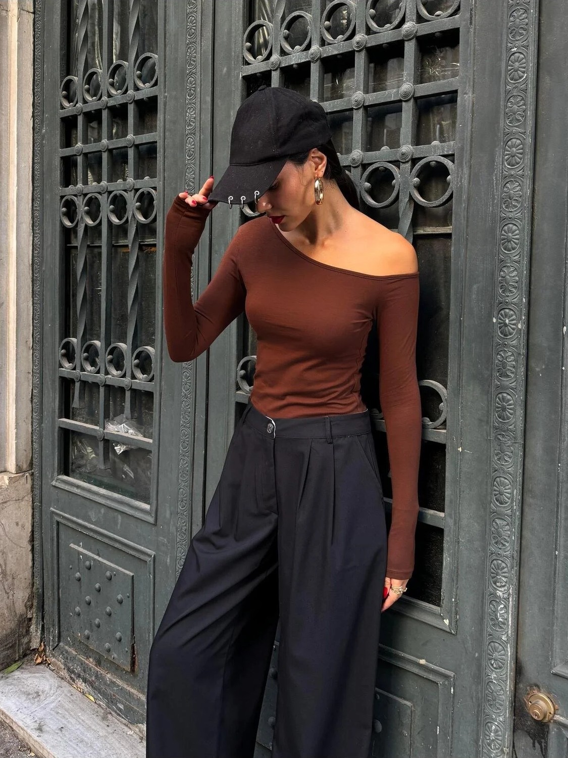 Minaaise Kadın Bordo Kayık Yaka Pamuk Kumaş Bluz 28168
