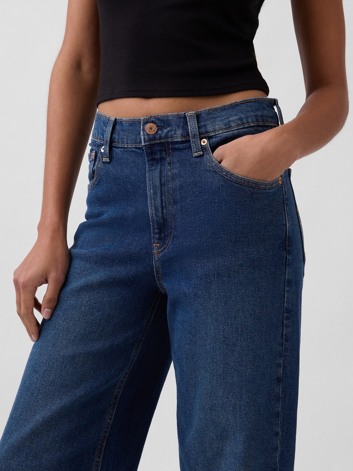 Gap Kadın Koyu Mavi High Rise Stride Wide-Leg Jean Pantolon görsel 3