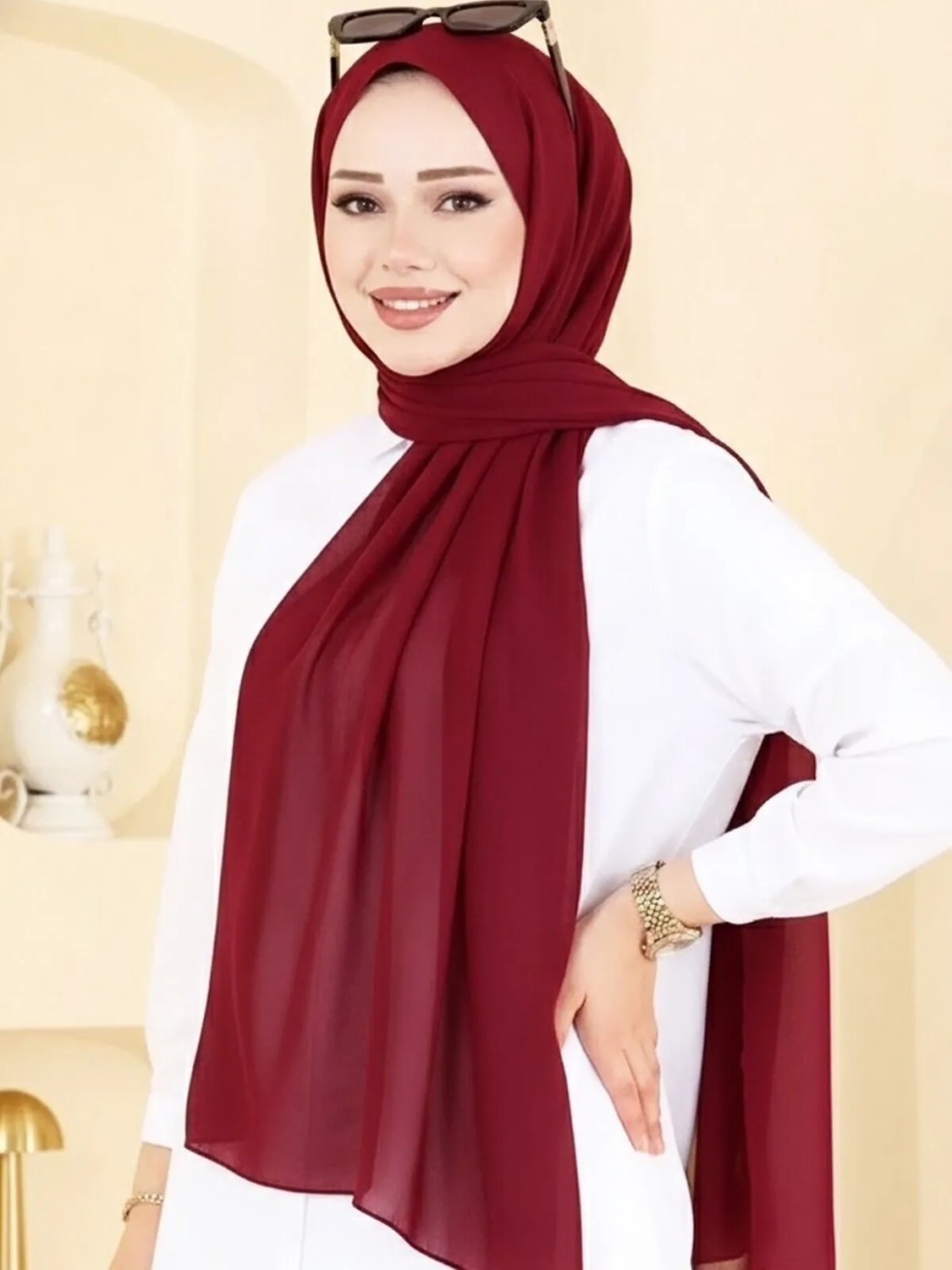 Asia Collection Düz Şifon Şal görsel 4