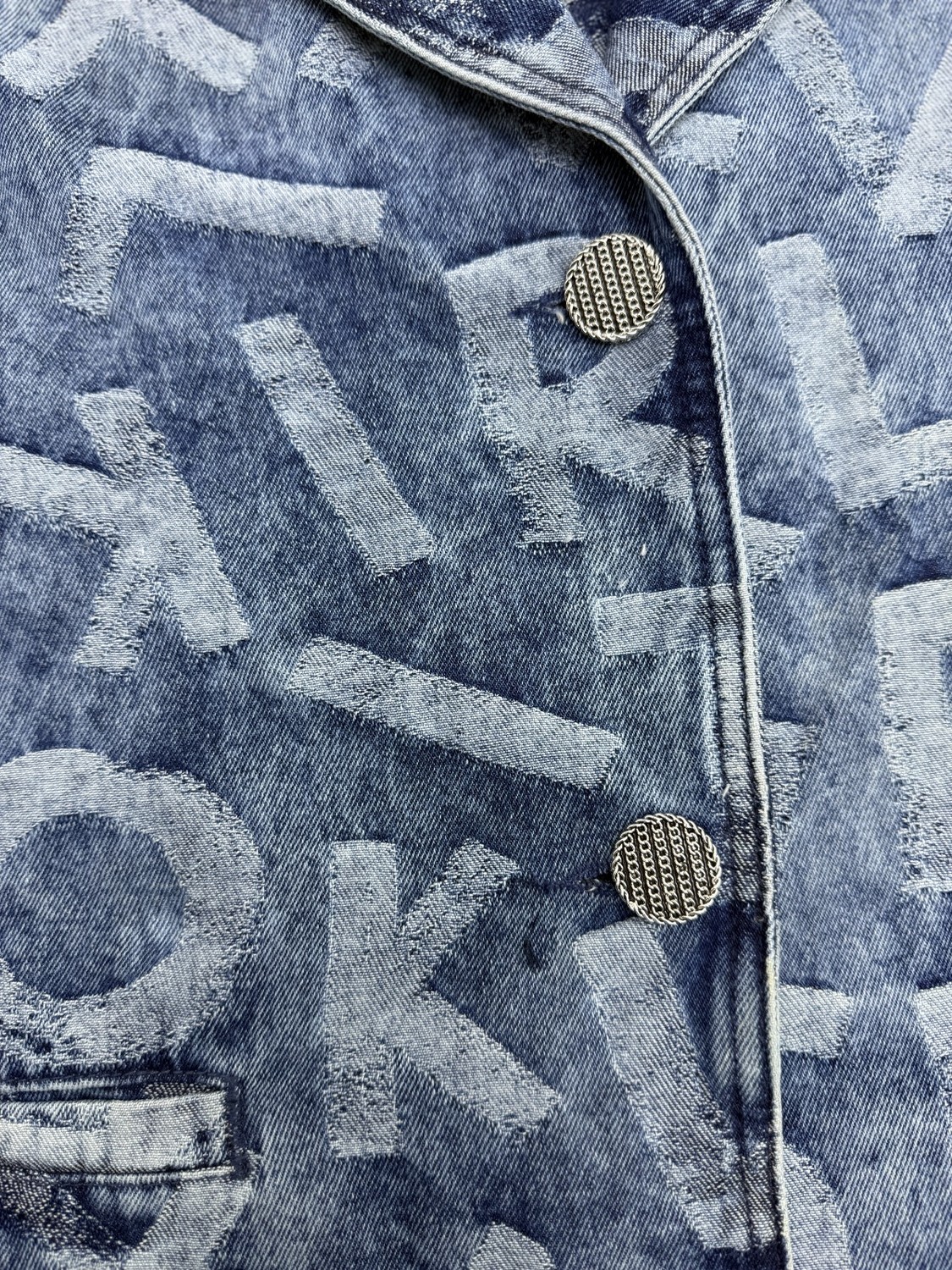 Trieste Wear Büyük Beden Yakalı Düğmeli Geniş Kol Harf Baskı Desenli Denim Kadın Ceket görsel 6