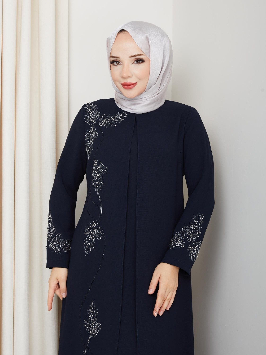 Eslemnur Büyük Beden Yaprak Taşlı Anne Elbisesi EN7008