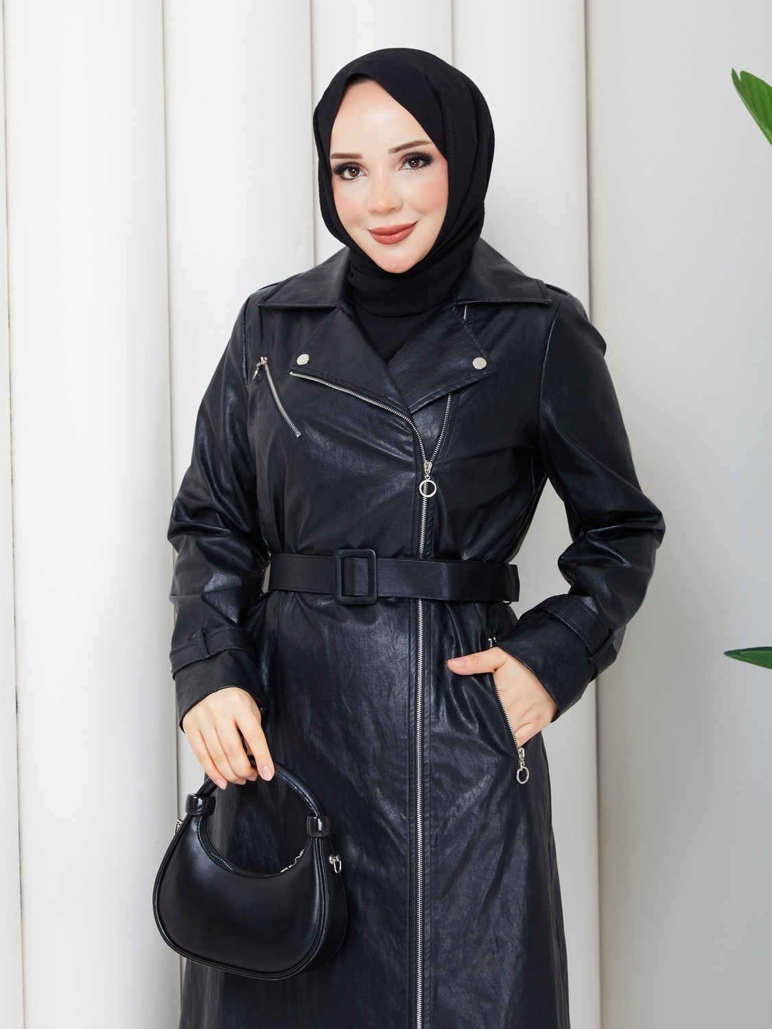 Doque Kadın Kışlık Deri Kaban Fermuarlı Suni Deri Spor Genç Model 54009 Siyah görsel 2