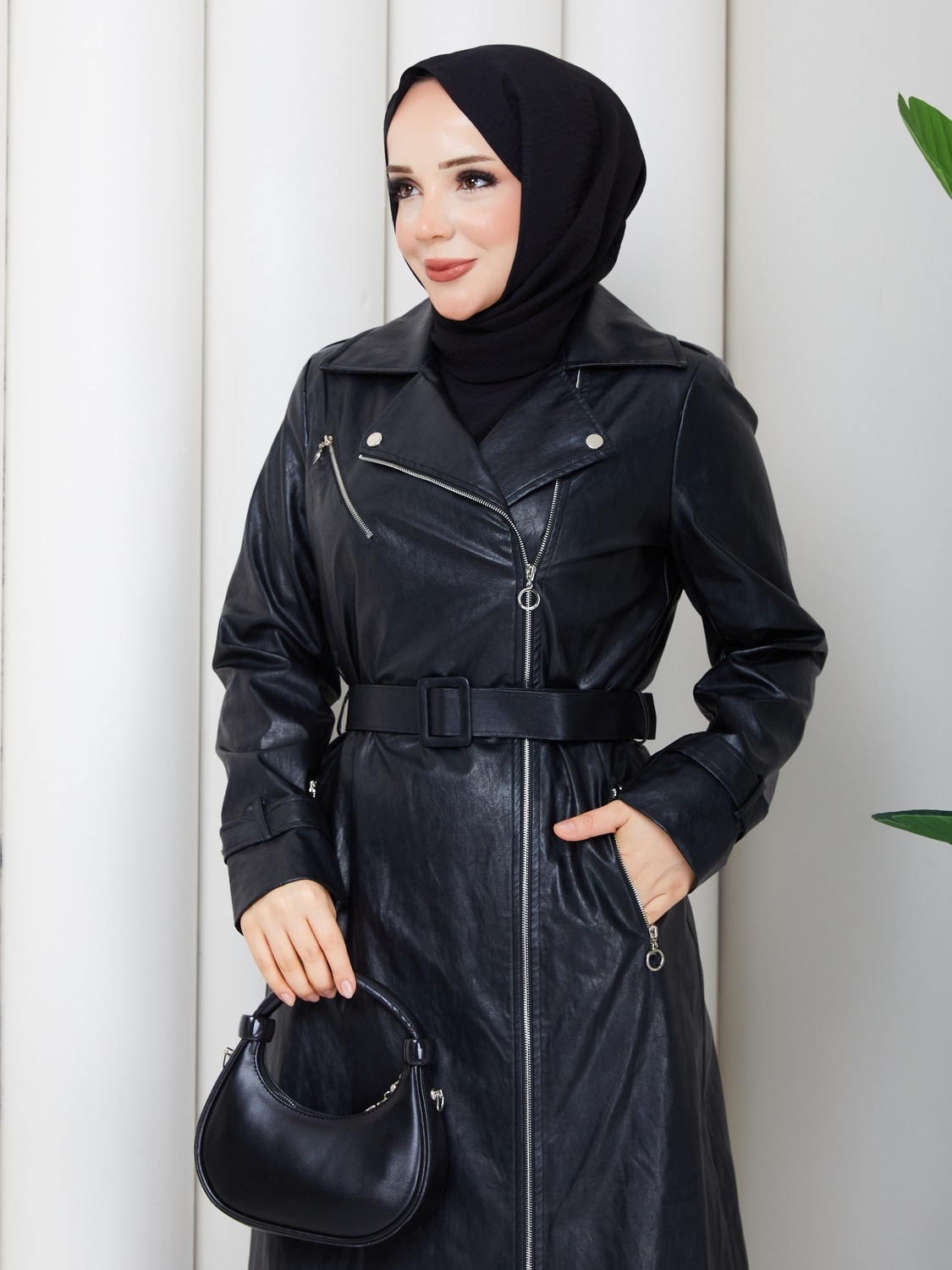 Doque Kadın Kışlık Deri Kaban Fermuarlı Suni Deri Spor Genç Model 54009 Siyah görsel 6