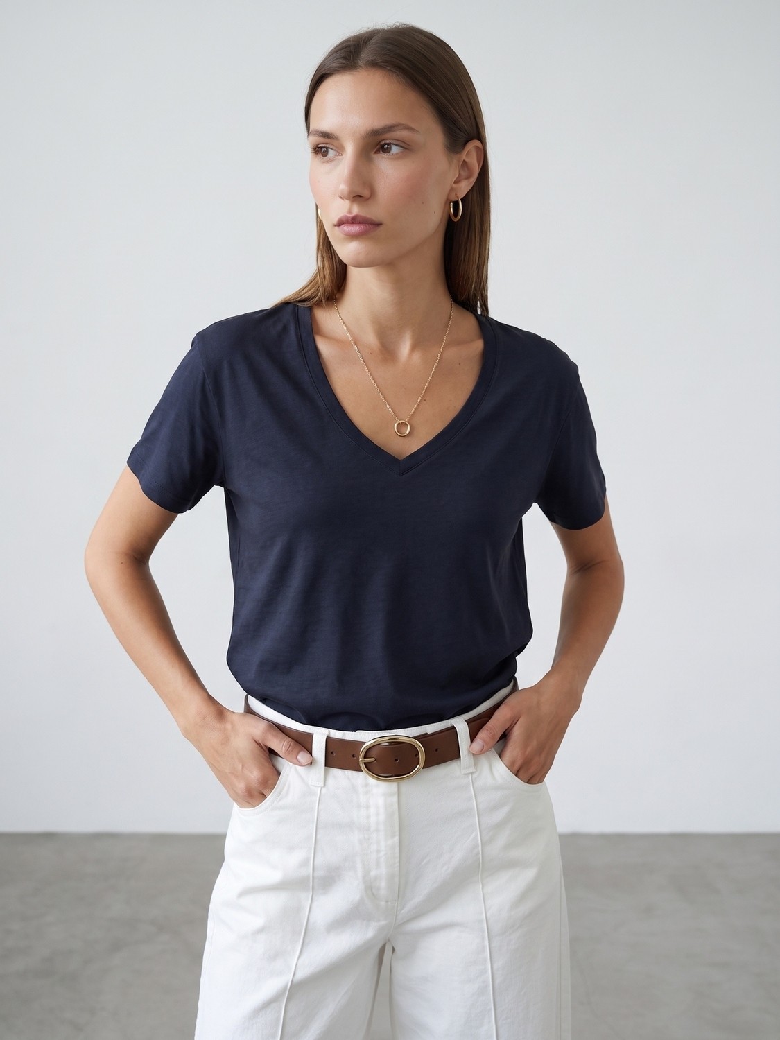 Dilvin 32847 Lyocell Karışımlı V Yaka T-Shirt-K.lacivert