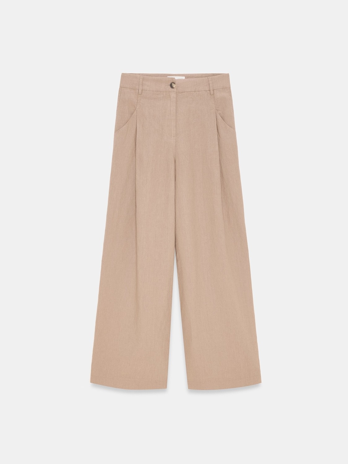Dilvin 72762 %100 Keten Geniş Paça Pantolon-Bej görsel 5