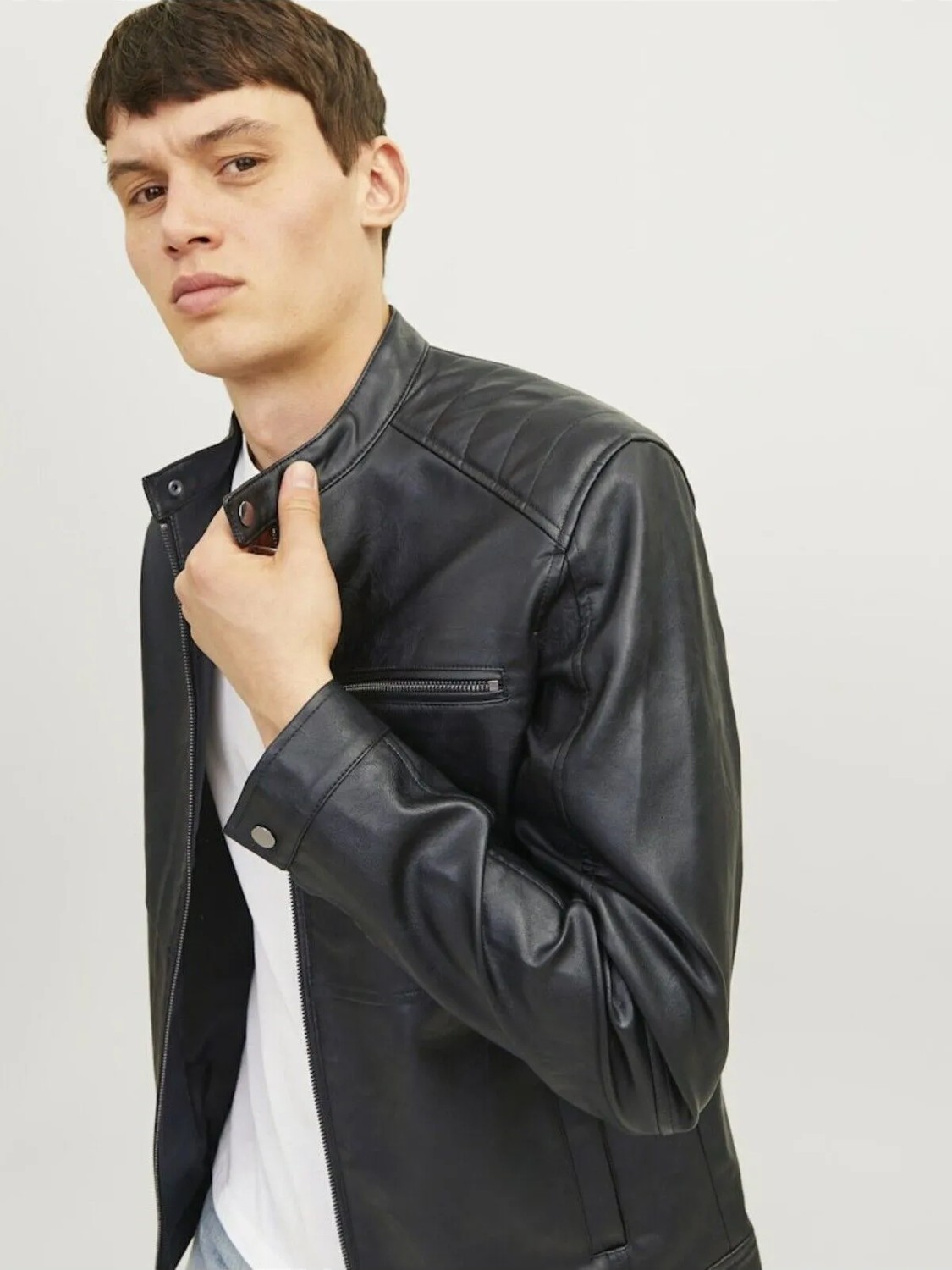 Jack & Jones Erkek Siyah Renk Bıker Deri Ceket 12261196 görsel 7