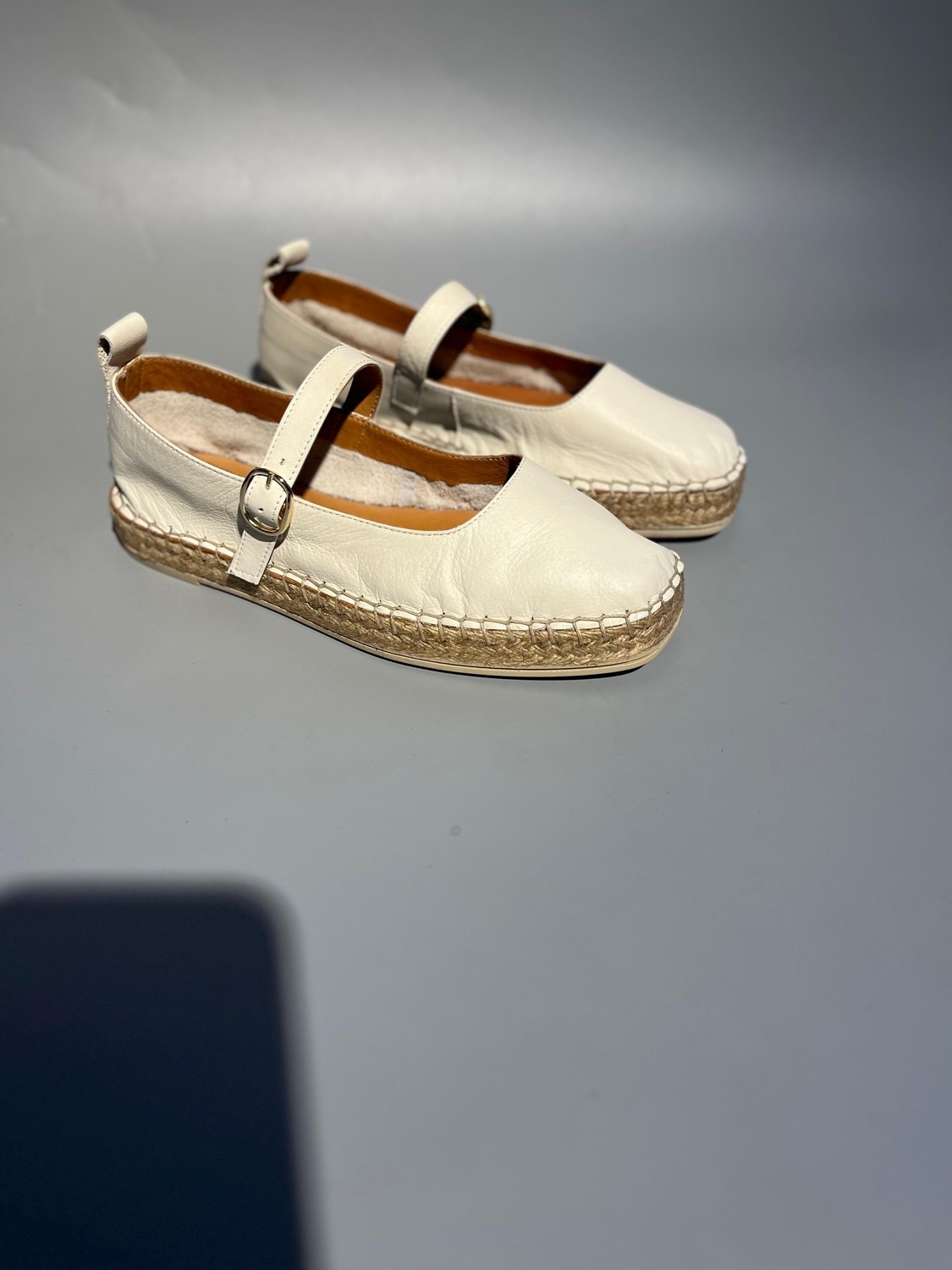 Butik Nobleshoes Hakiki Deri Bej Espadril Kadın Babet görsel 2