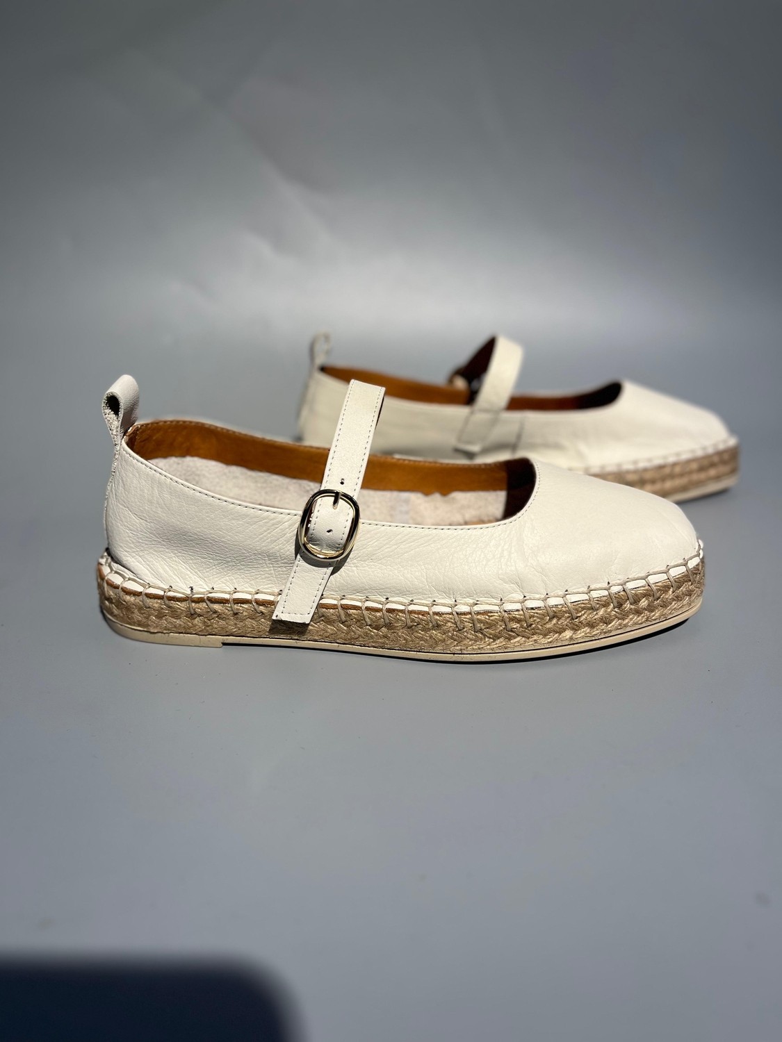 Butik Nobleshoes Hakiki Deri Bej Espadril Kadın Babet görsel 3