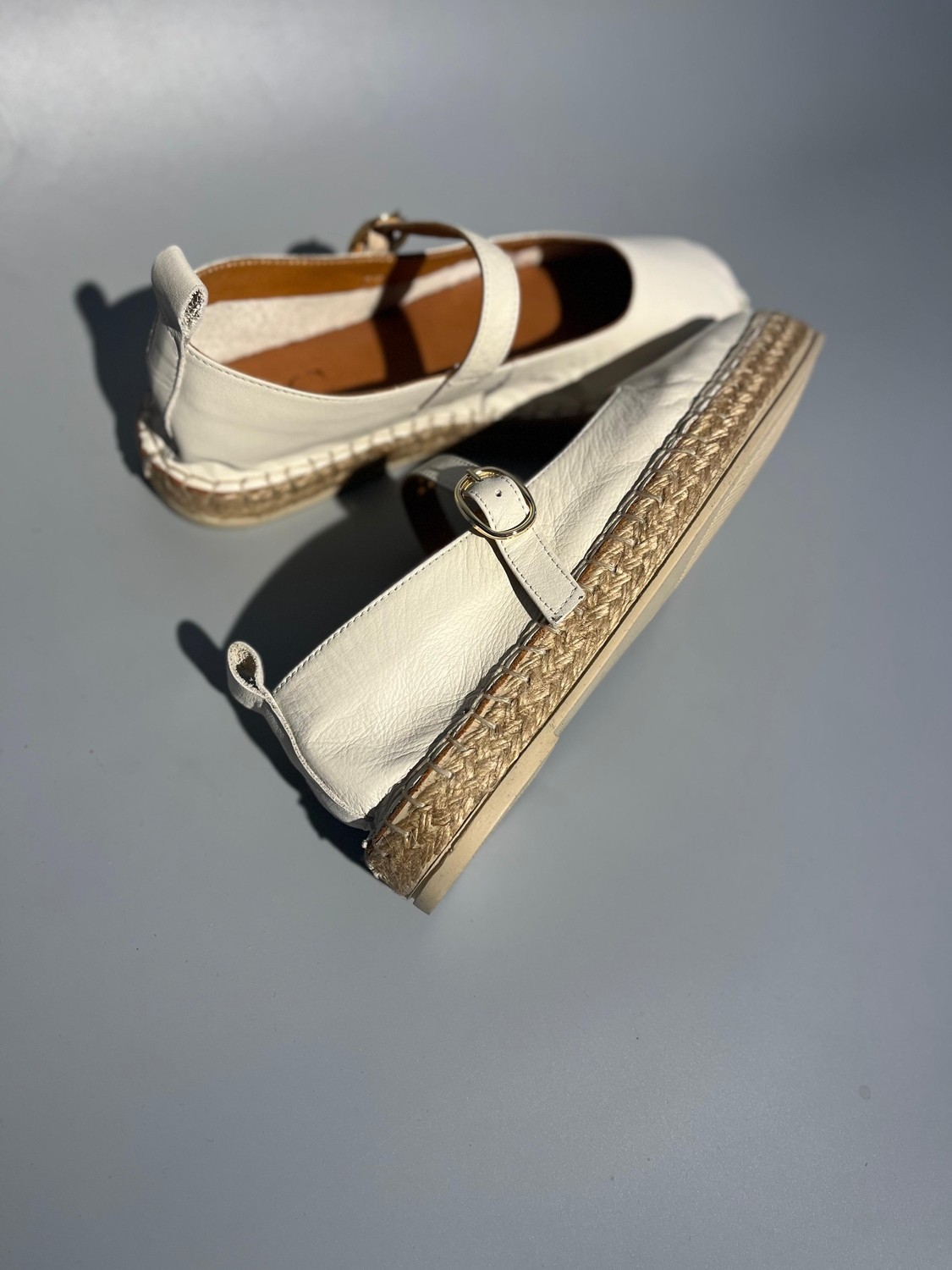 Butik Nobleshoes Hakiki Deri Bej Espadril Kadın Babet görsel 4