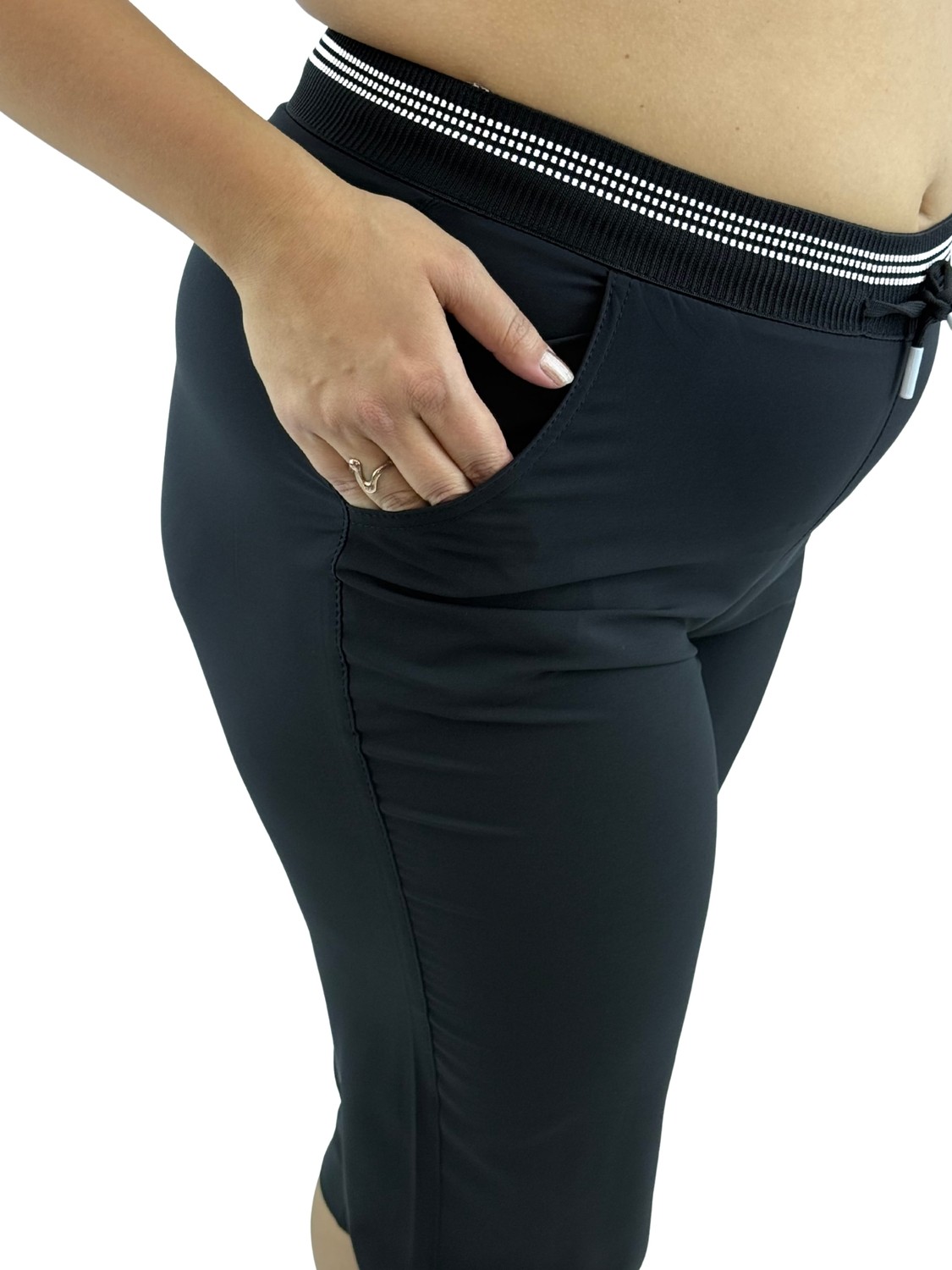 Motivation Büyük Beden Lastikli Yüksek Bel Paça Lastik Detaylı Bağcıklı Cepli Kadın Kapri görsel 5