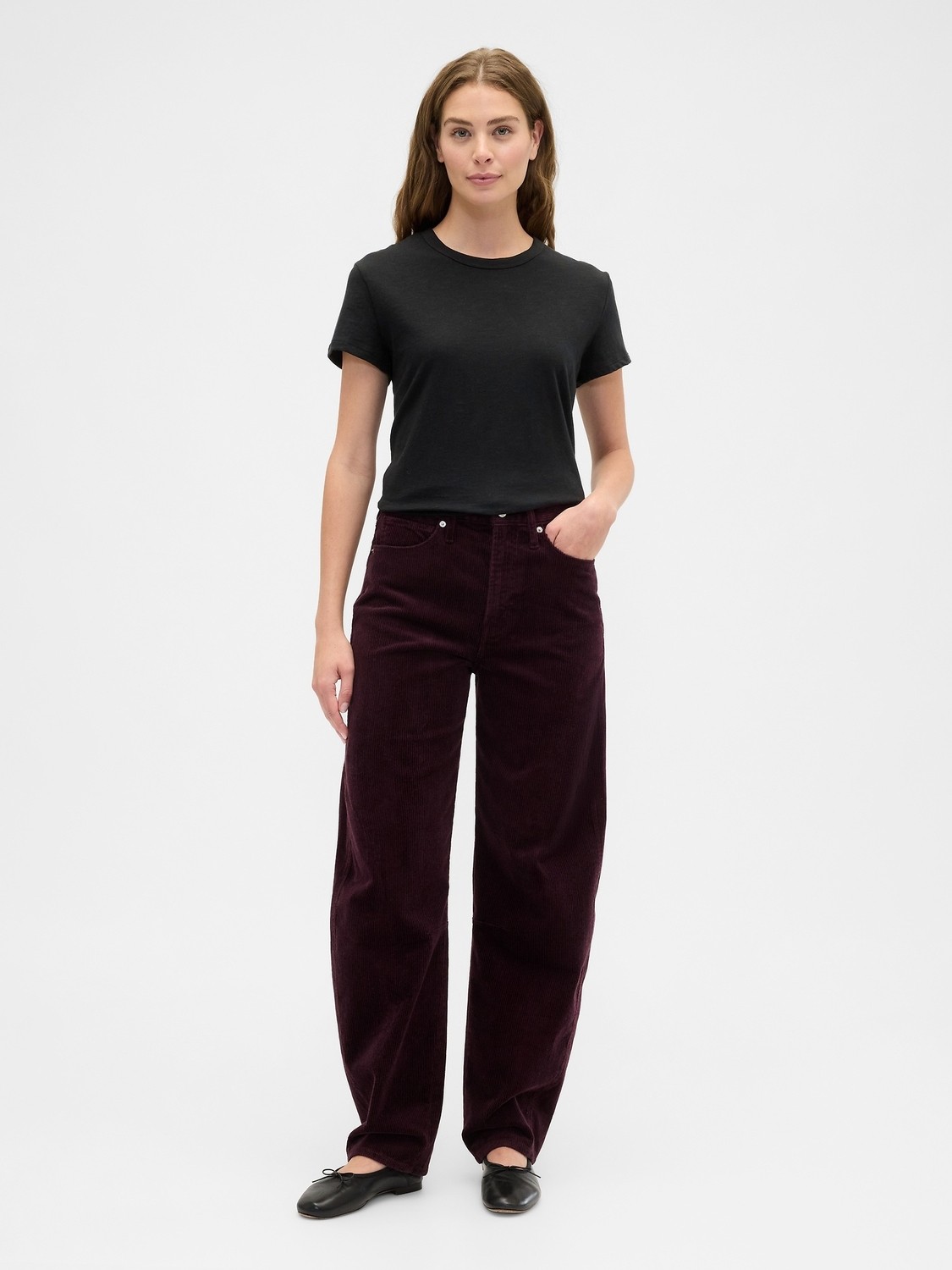 Gap Kadın Bordo High Rise Barrel Kadife Pantolon