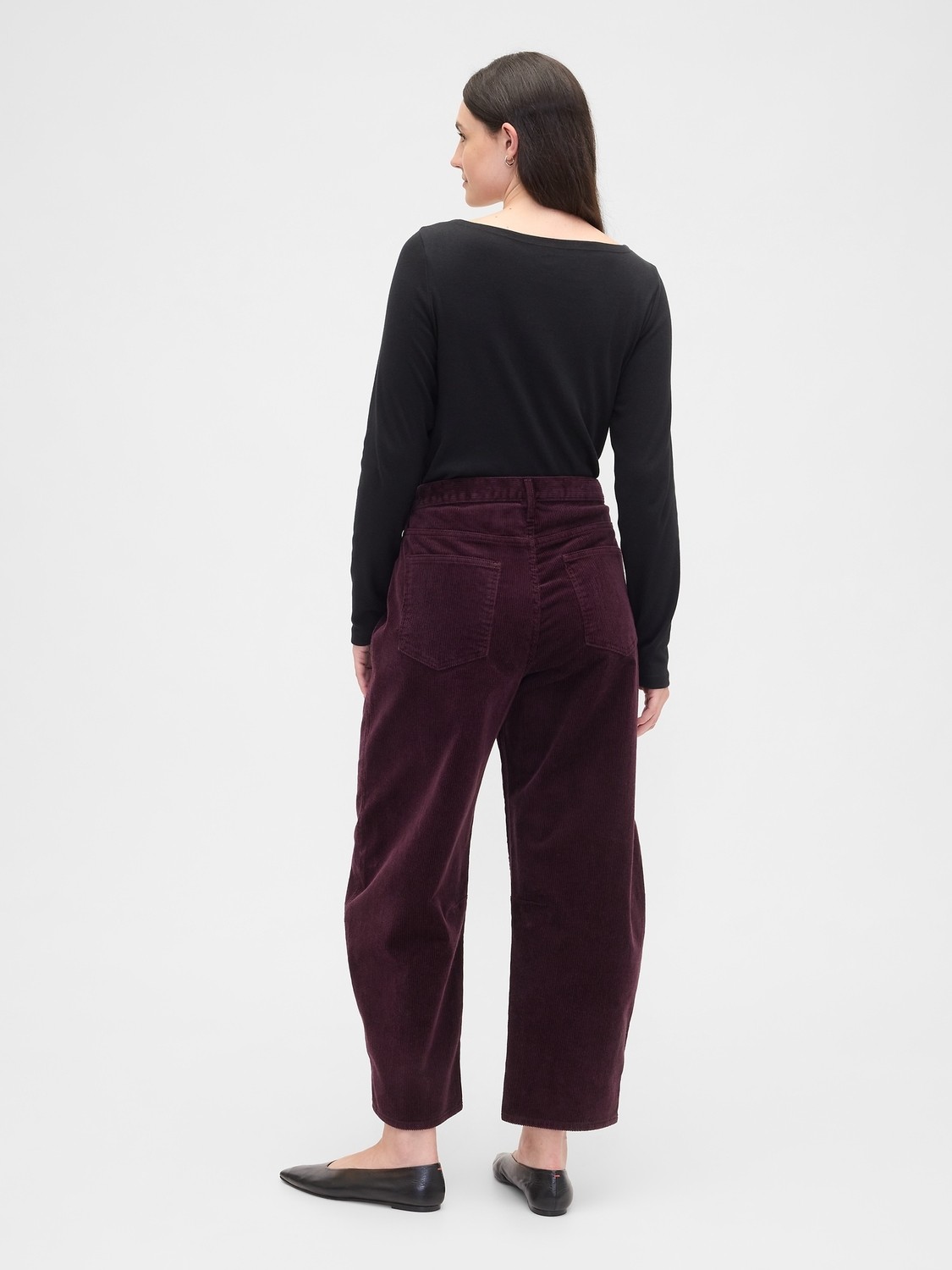 Gap Kadın Bordo High Rise Barrel Kadife Pantolon görsel 3