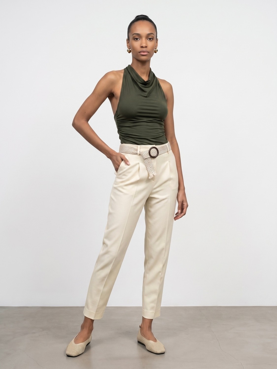 Dilvin 72735 Kemerli Pensli Pantolon-Camel görsel 6