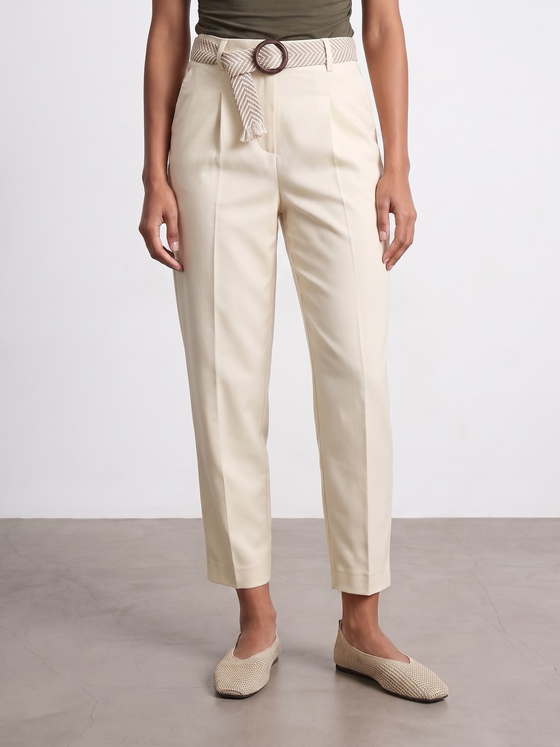 Dilvin 72735 Kemerli Pensli Pantolon-Camel görsel 8