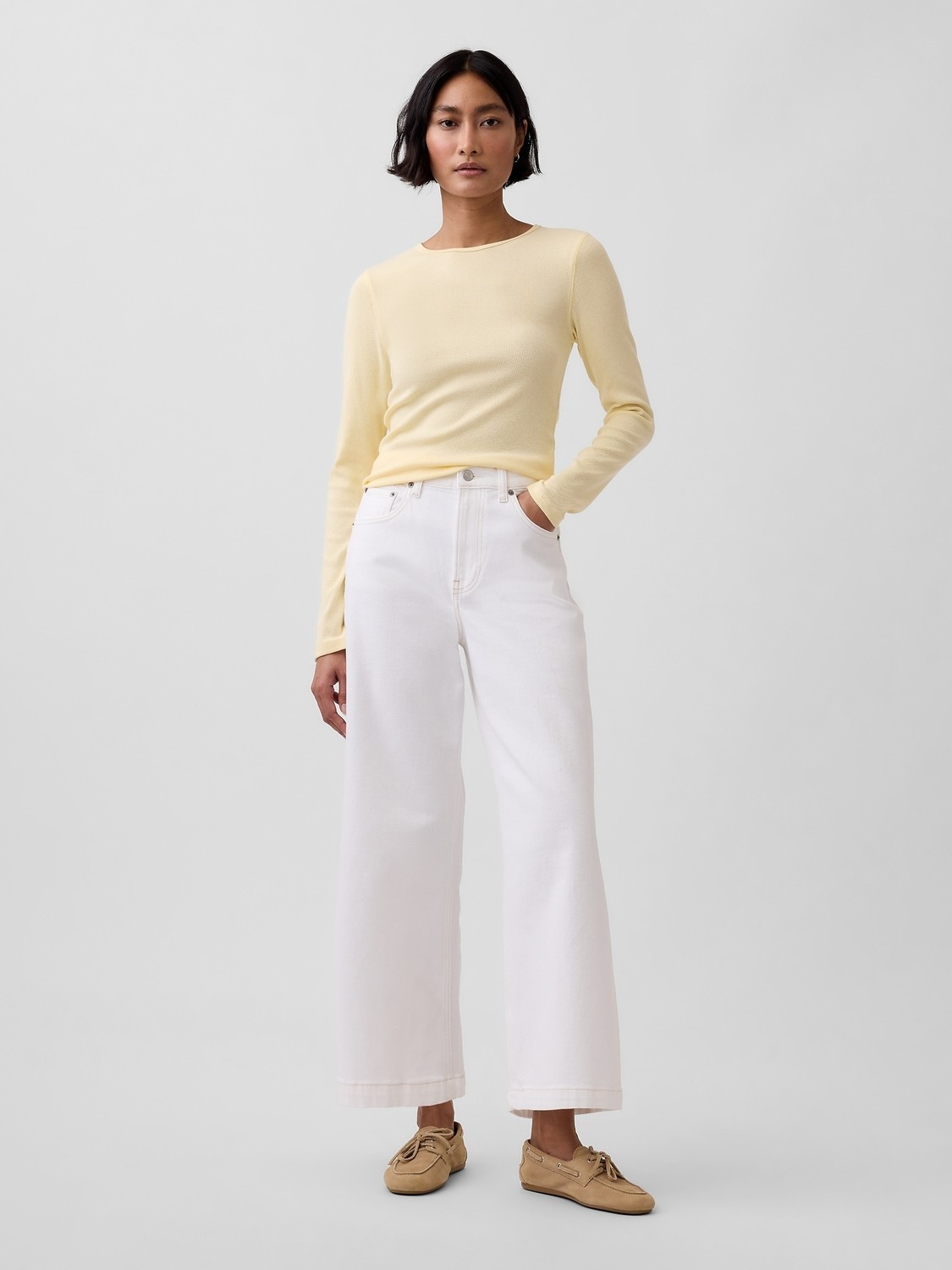 Gap Kadın Beyaz High Rise Stride Wide-Leg Ankle Jean Pantolon