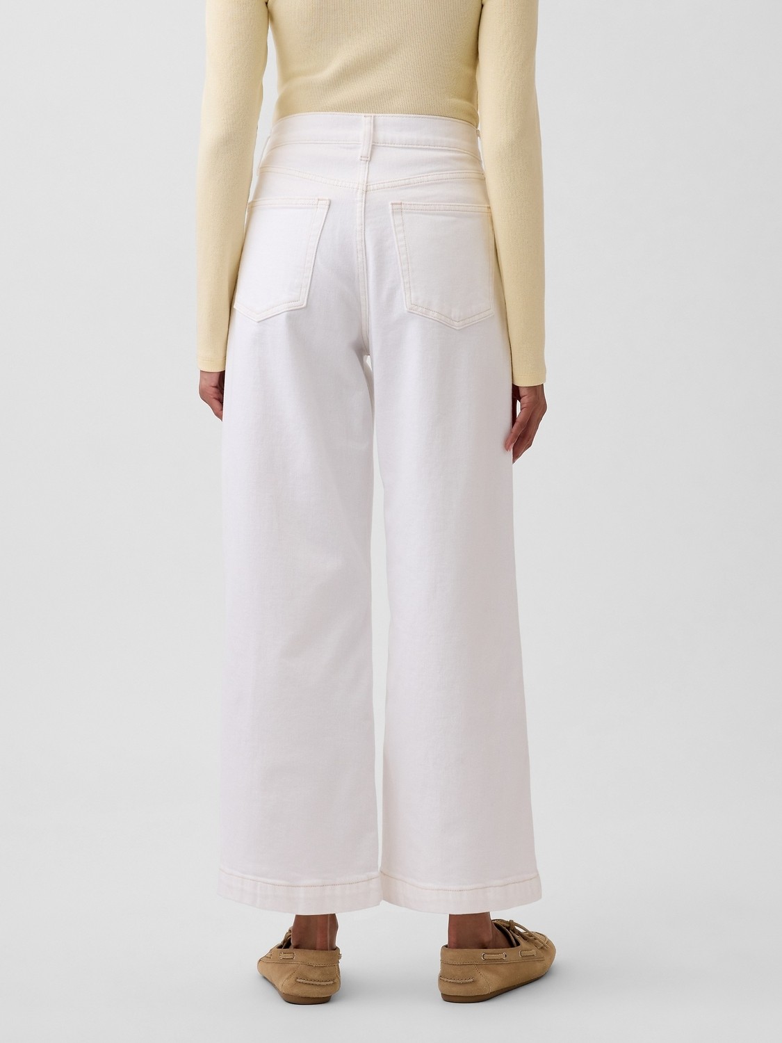 Gap Kadın Beyaz High Rise Stride Wide-Leg Ankle Jean Pantolon görsel 3